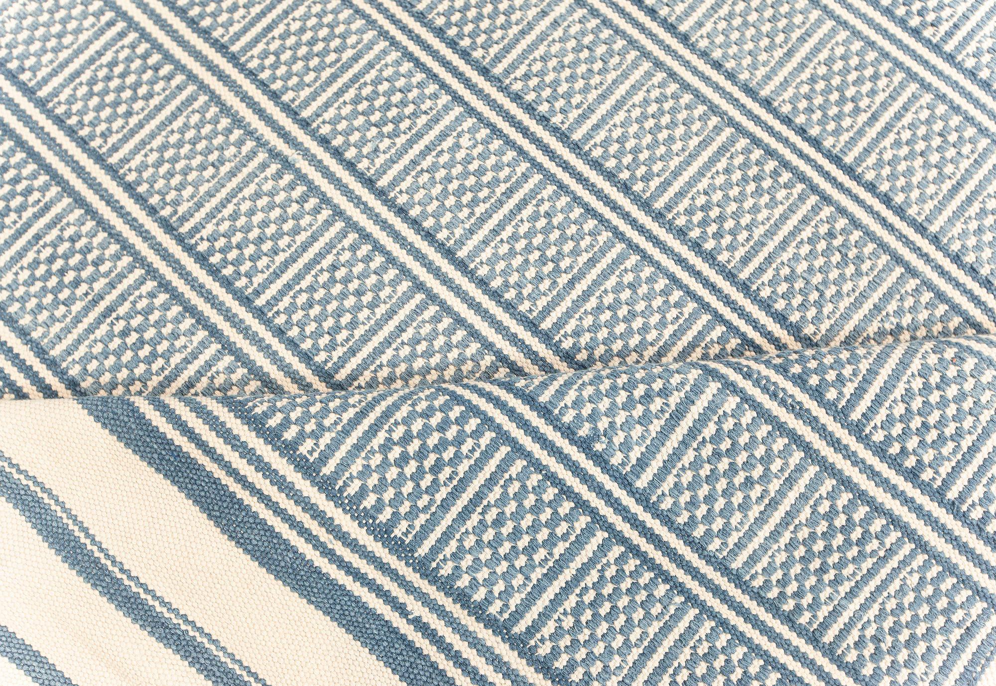 Doris Leslie Blau Collection modern geometric oversized dhurrie blue, white rug
Size: 16'0