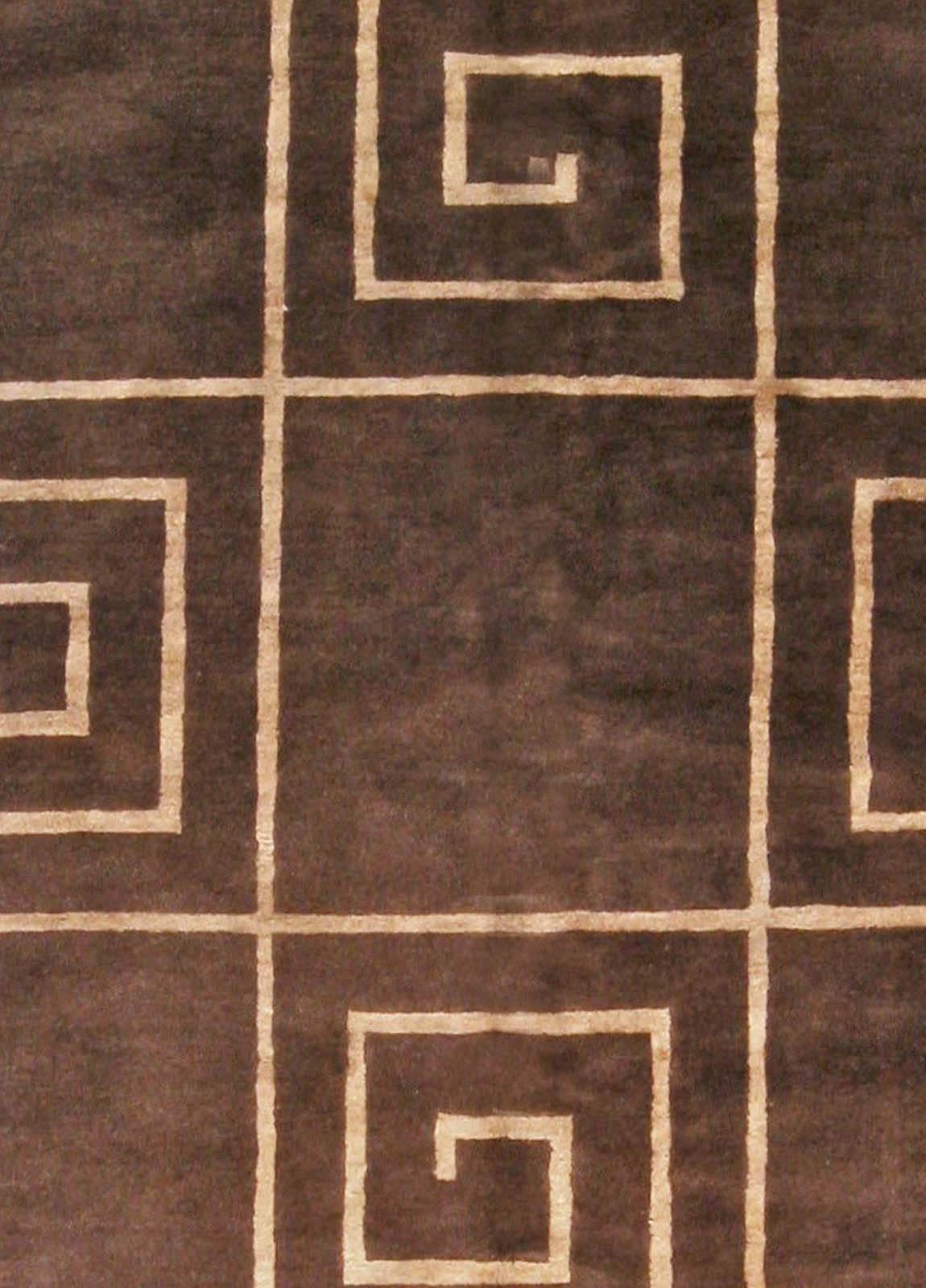 Doris Leslie Blau collection modern Tibetan Greek key handmade wool, silk rug
Size: 10' × 13'8