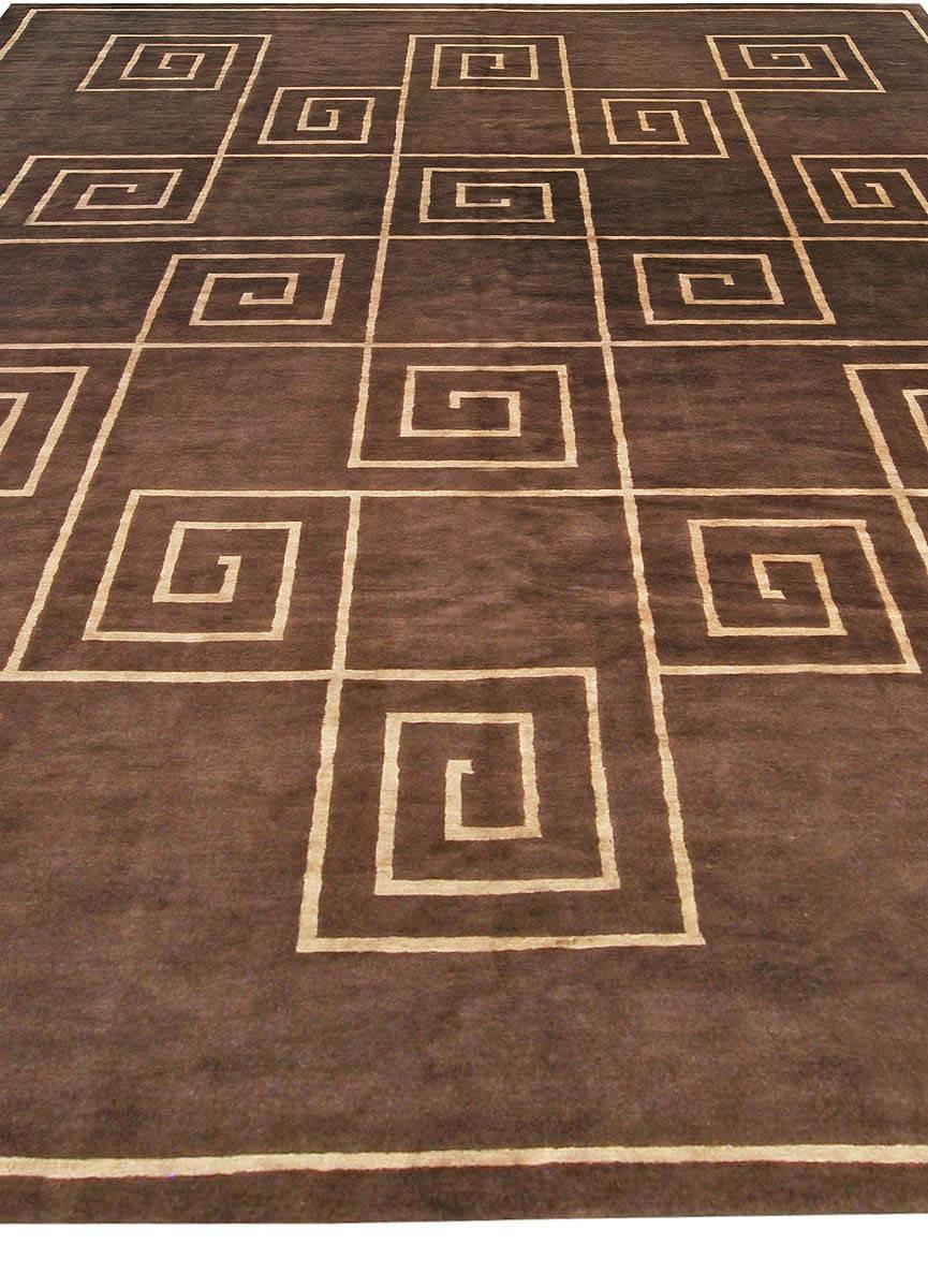 Nepalese Doris Leslie Blau Collection Modern Tibetan Greek Key Handmade Wool, Silk Rug