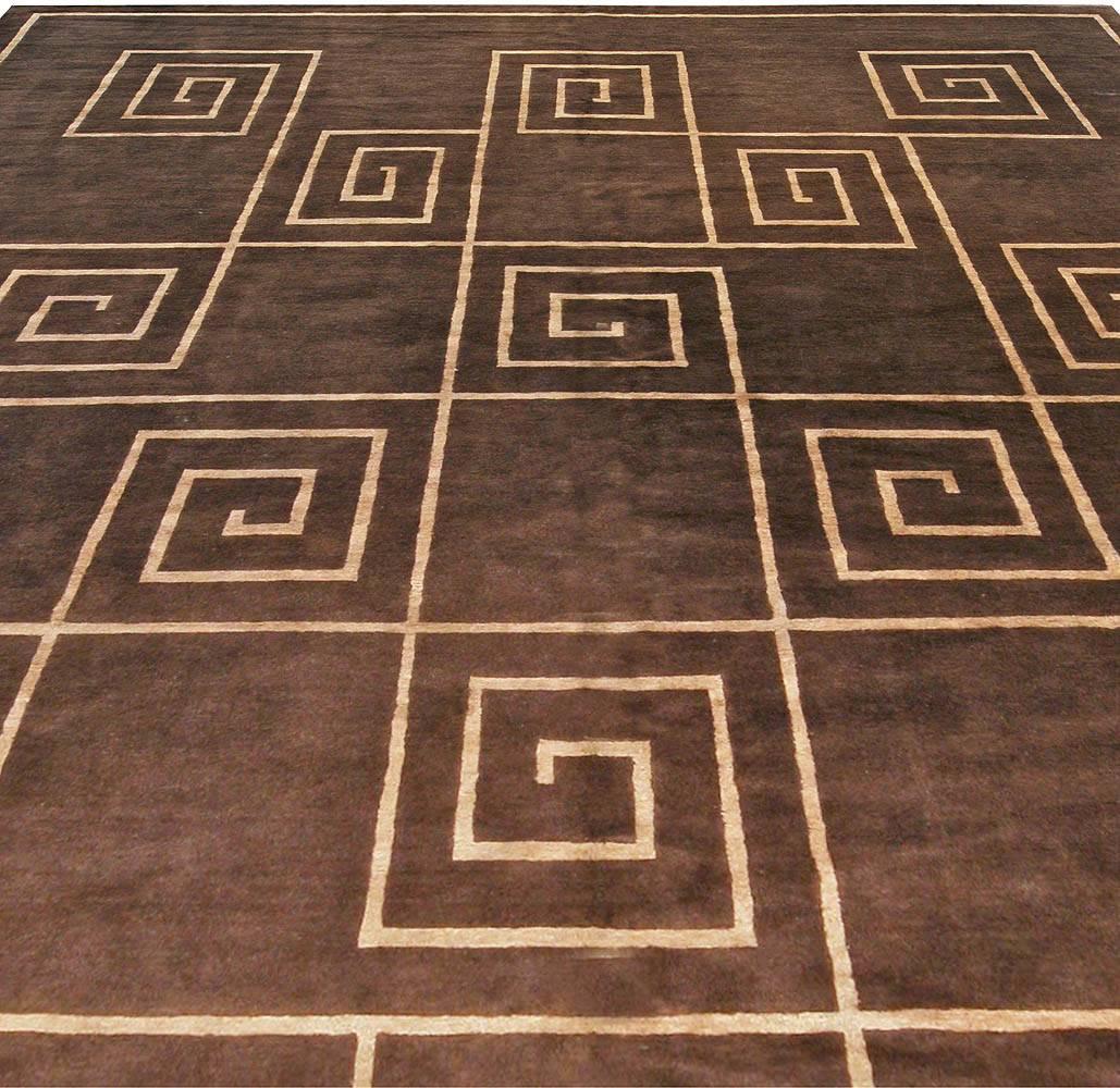 Hand-Knotted Doris Leslie Blau Collection Modern Tibetan Greek Key Handmade Wool, Silk Rug