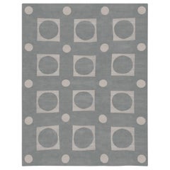 Oversized Geometric Gray and White Hand Knotted Silk Rug by Doris Leslie Blau