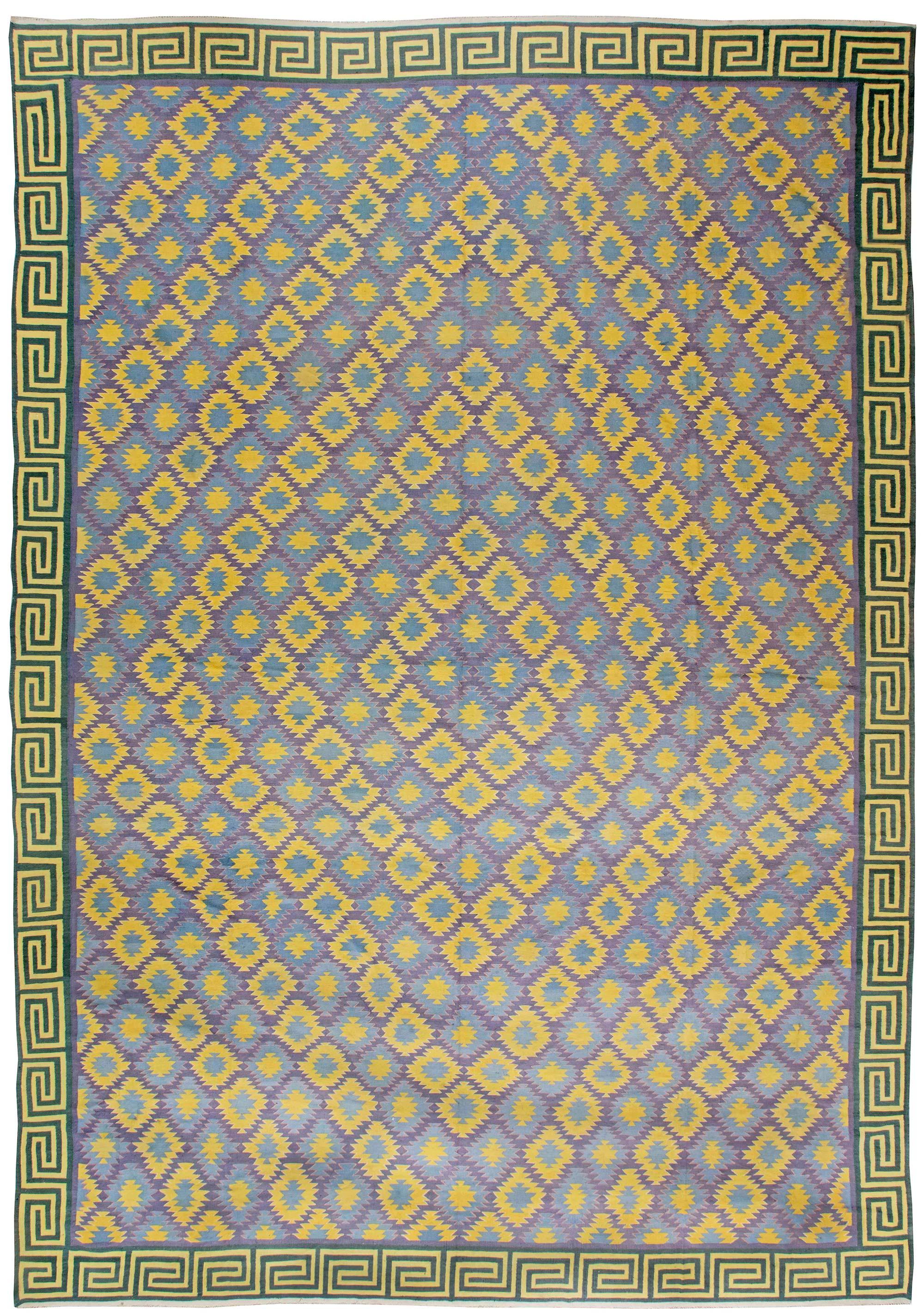 Tapis en coton surdimensionné Dhurrie Indian Midcentury