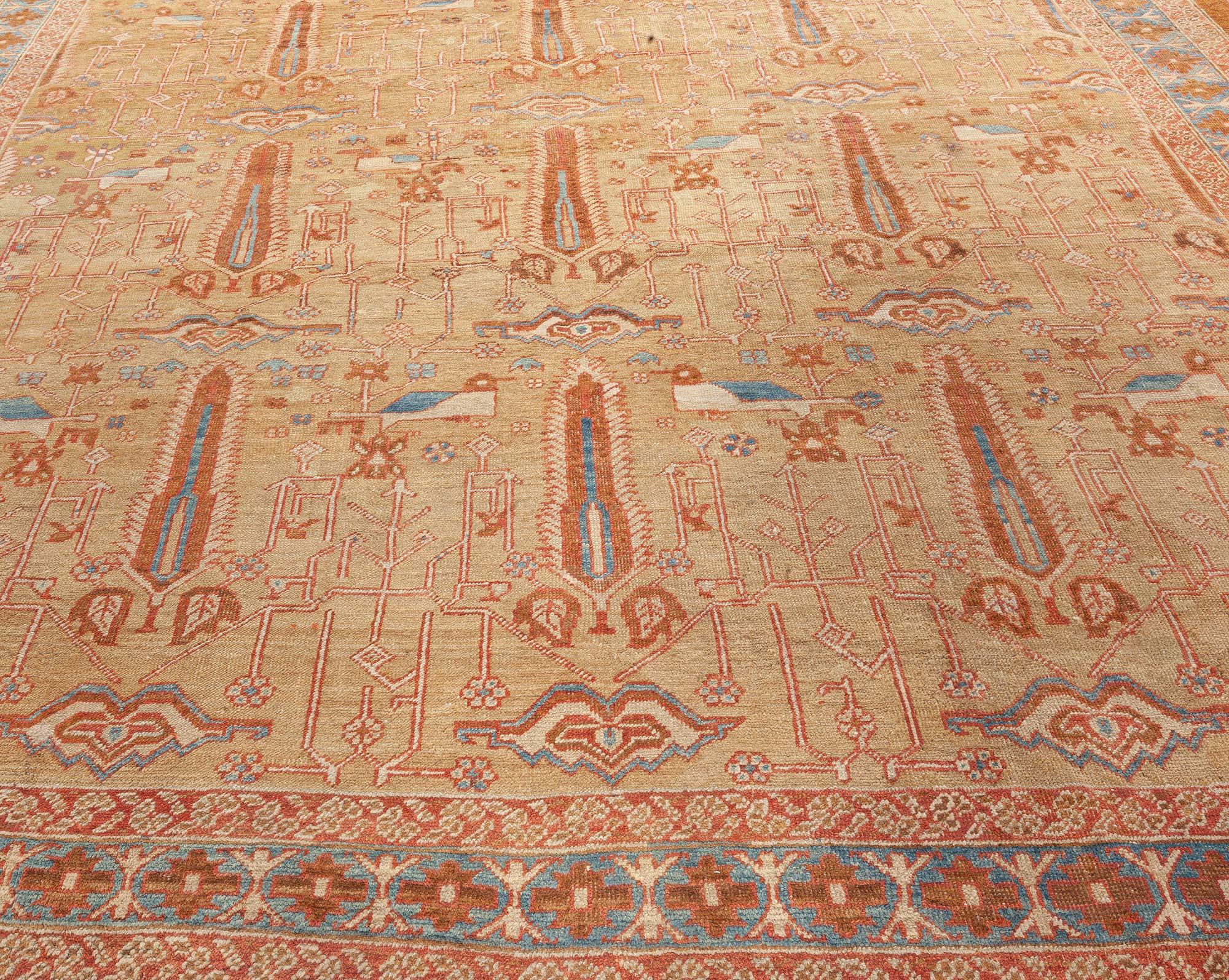 Hand-Knotted Early 19th Century Primitive Bakshaish Carpet For Sale