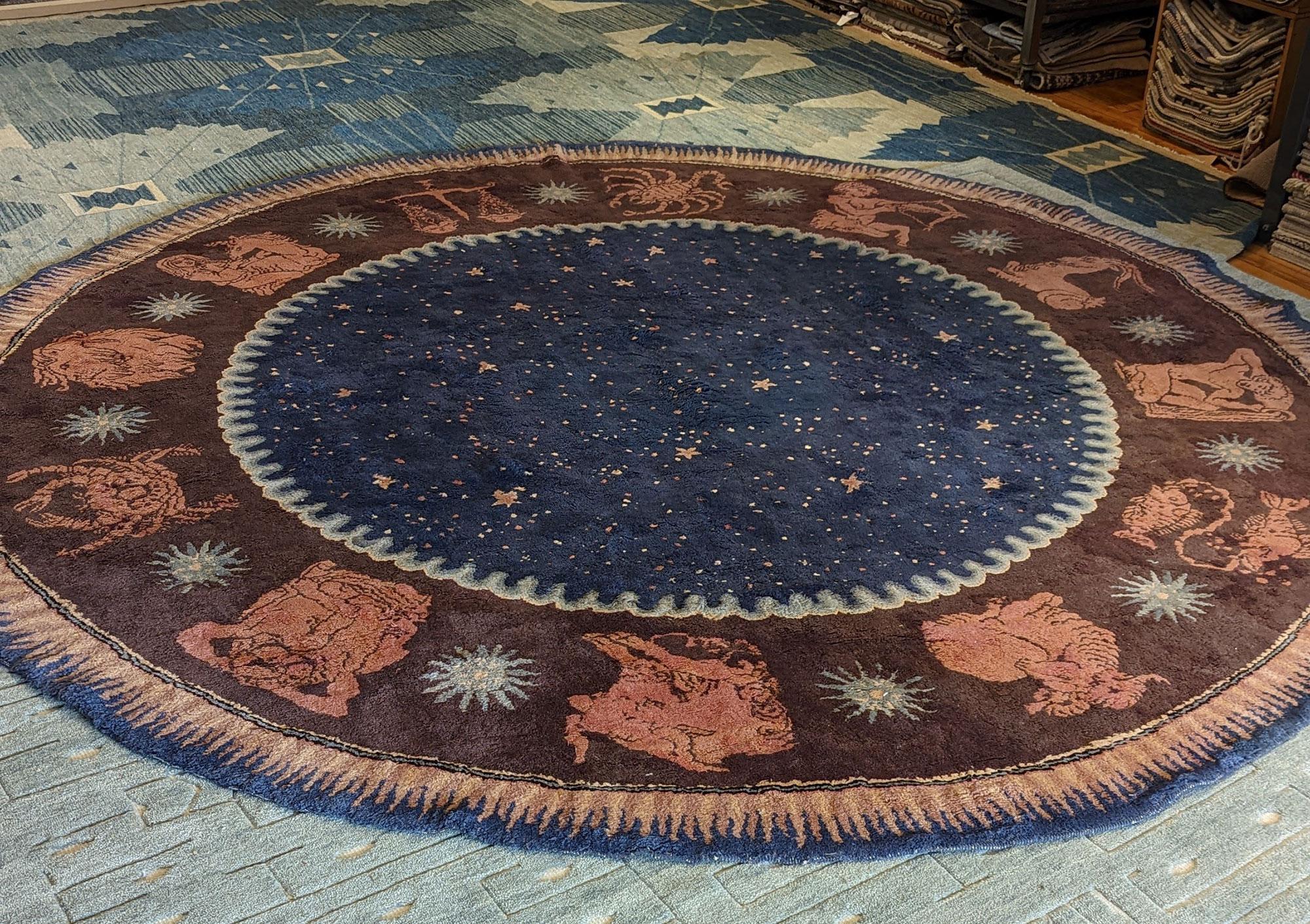 Rare Early 20th Century Round French Art Deco rug by Paul Follot
Size: 12'7