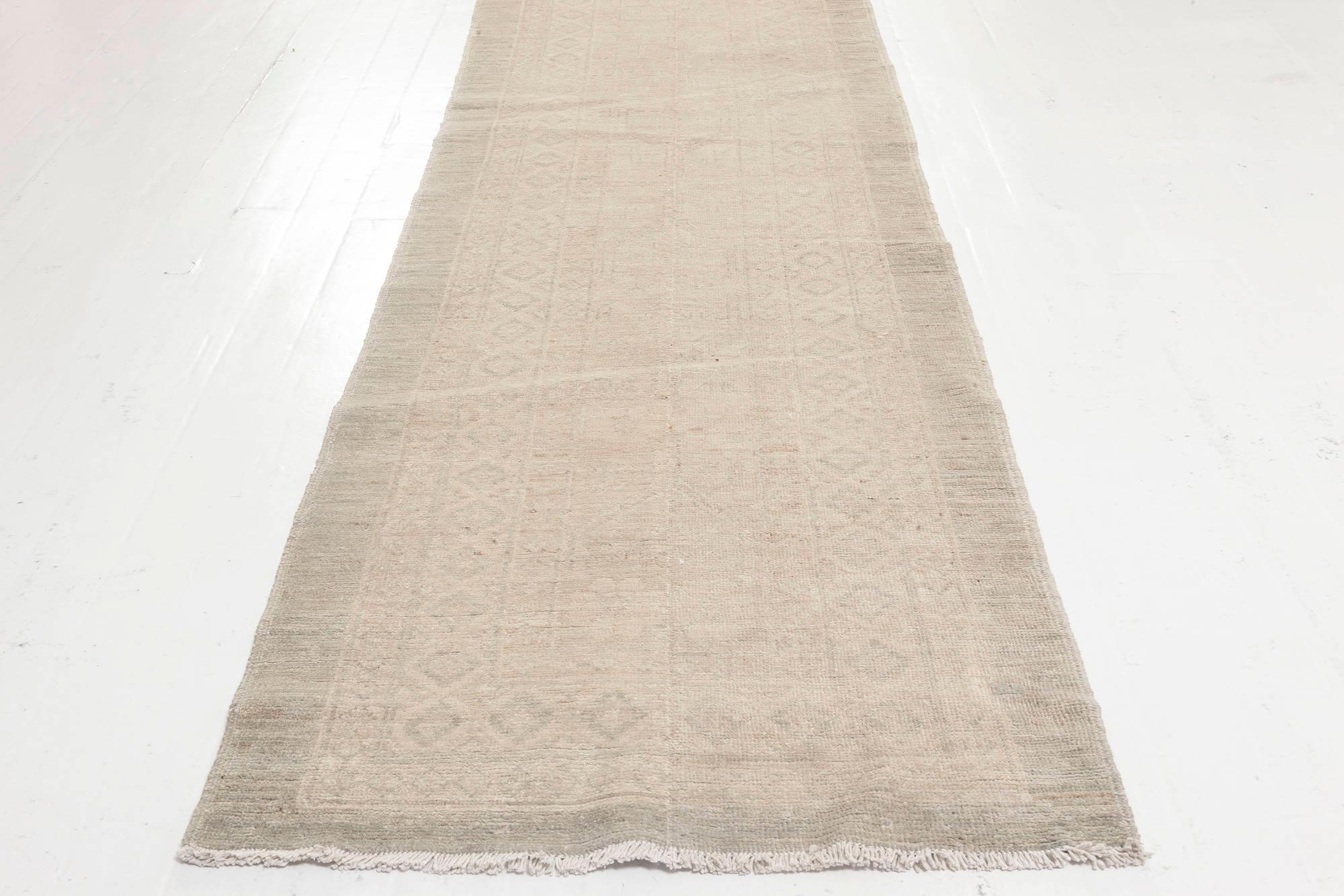 Samarkand Beige and Green Handmade Runner Size Adjusted by Doris Leslie Blau In New Condition For Sale In New York, NY