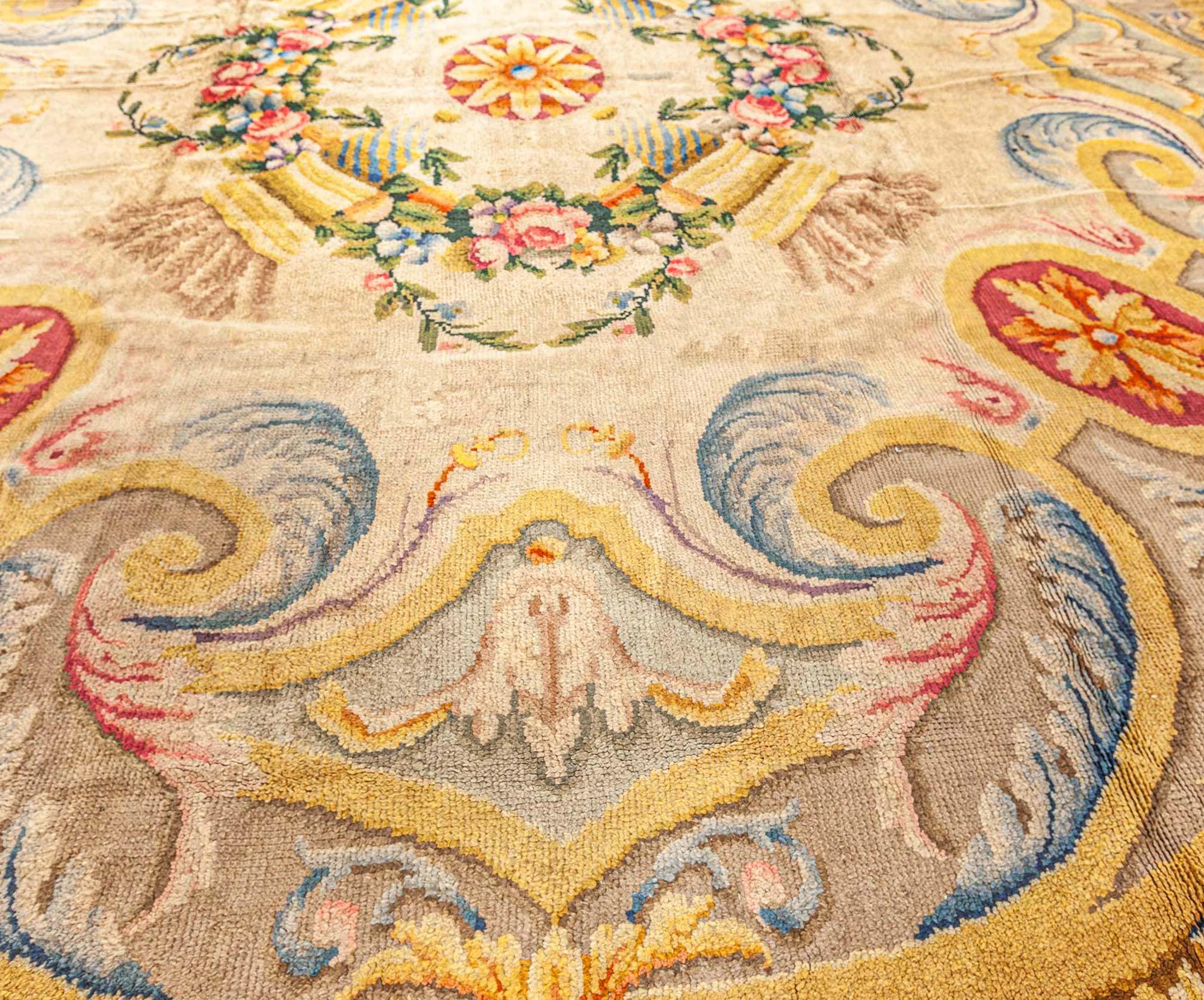 One-of-a-kind Savonnerie style Spanish circular fragmentary rug.
Size: 15'0
