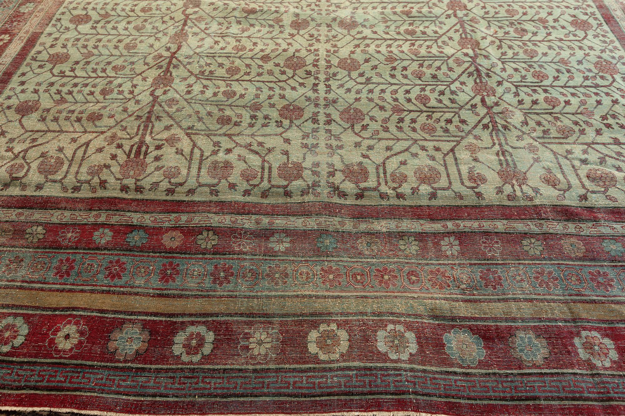 Hand-Knotted Mid-19th Century Yarkand Samarkand Silk Rug For Sale