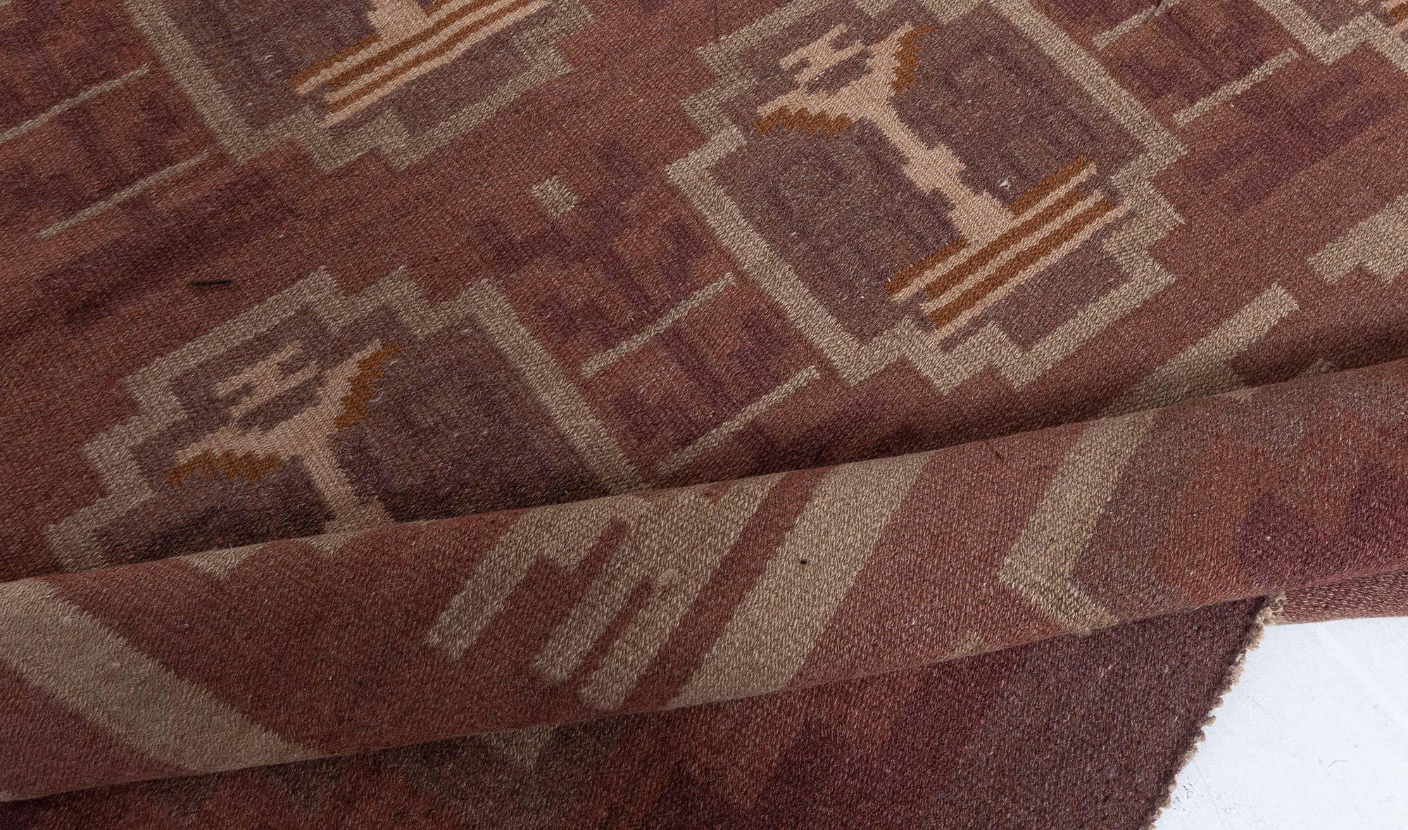 Mid-Century Modern Mid-20th Century Swedish Chocolate Brown Flat-weave Wool Rug For Sale