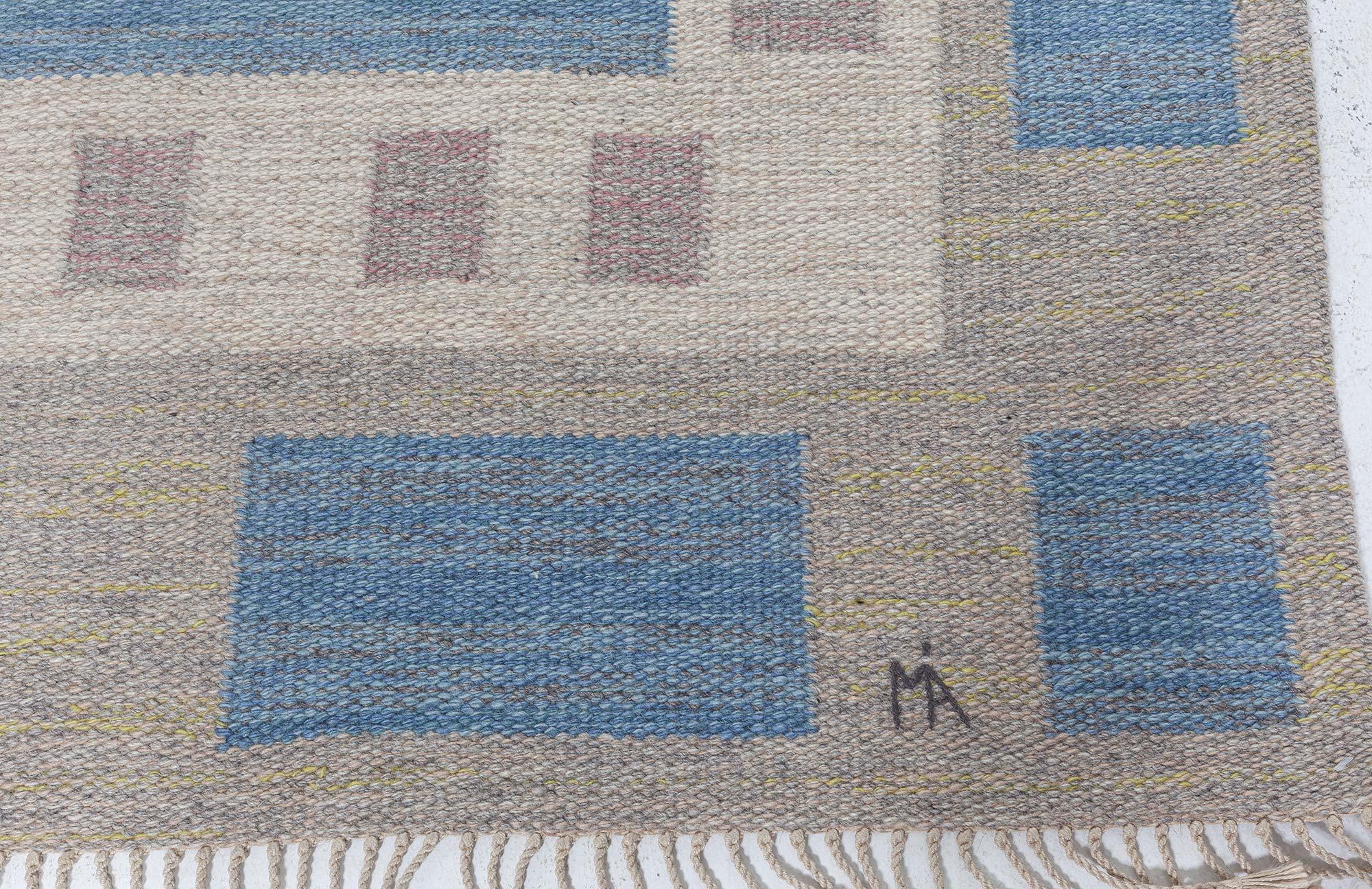 Wool Swedish Flat Woven Rug by Margareta Akerberg