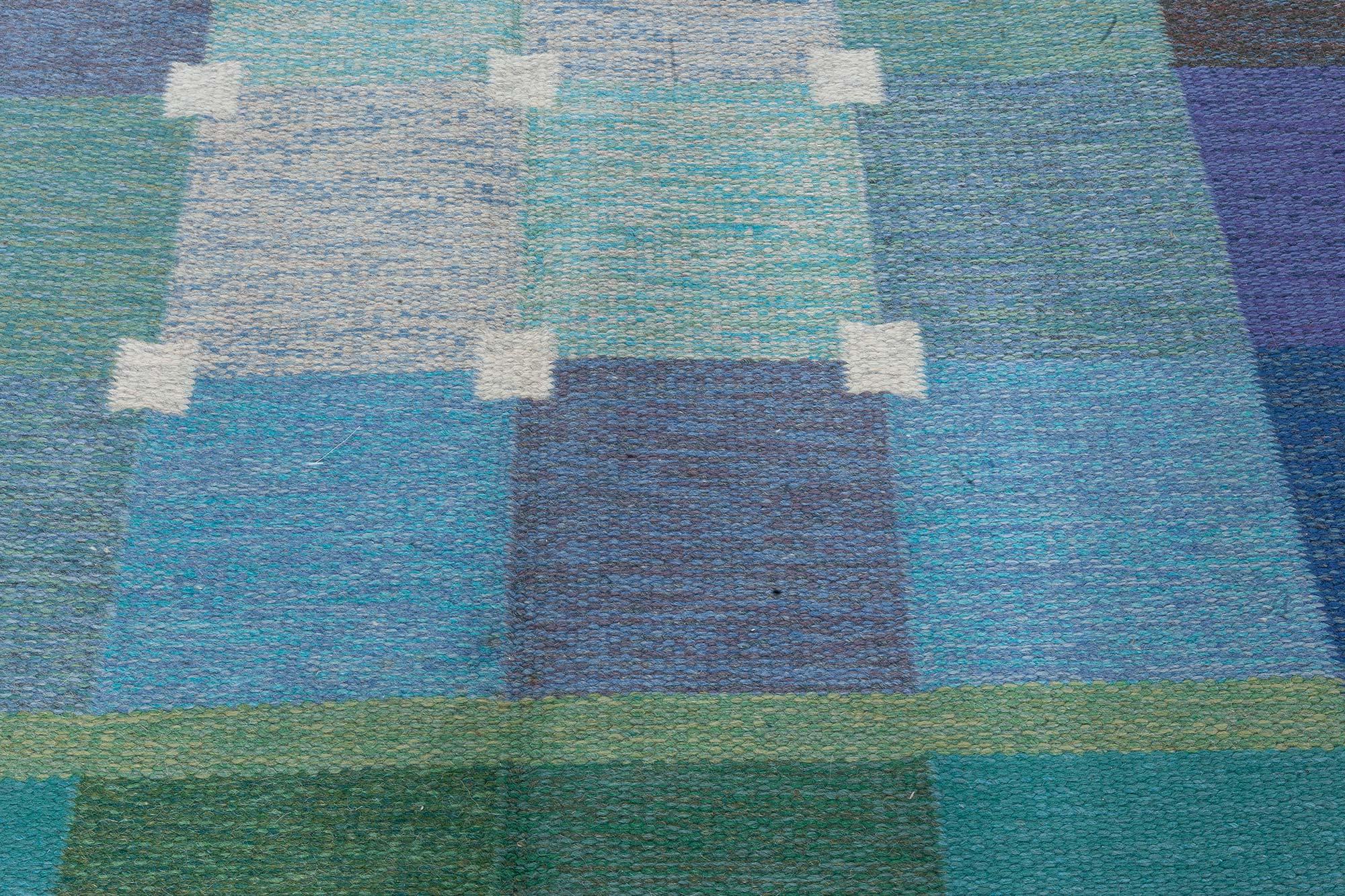 Hand-Woven Mid-20th Century Swedish Flat Woven Rug by Ulla Pakdal For Sale