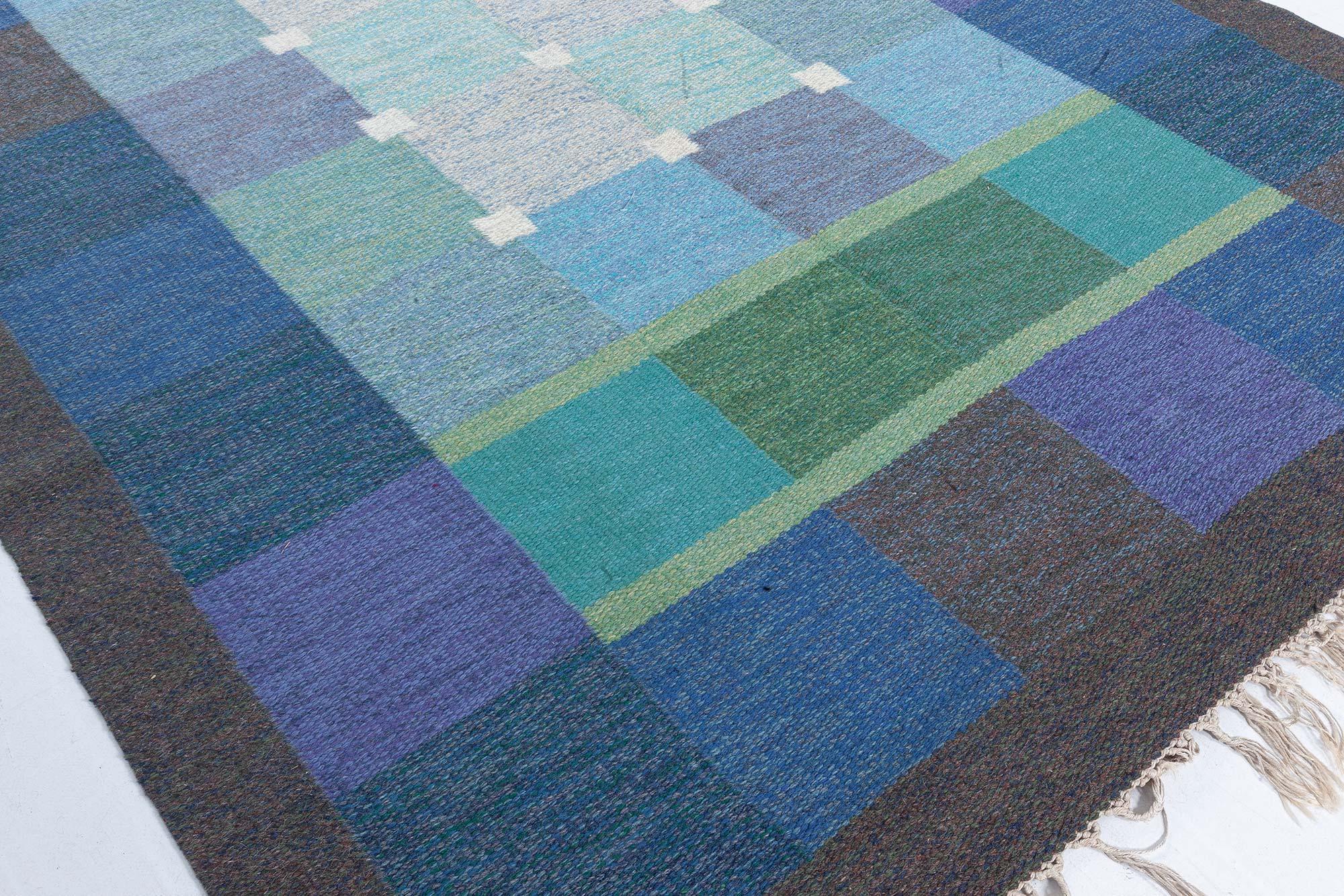 Wool Mid-20th Century Swedish Flat Woven Rug by Ulla Pakdal For Sale