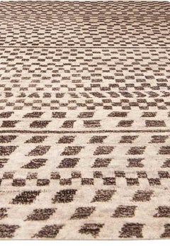 Modern Moroccan Style Checkered Wool Rug in Ivory & Brown by Doris Leslie Blau