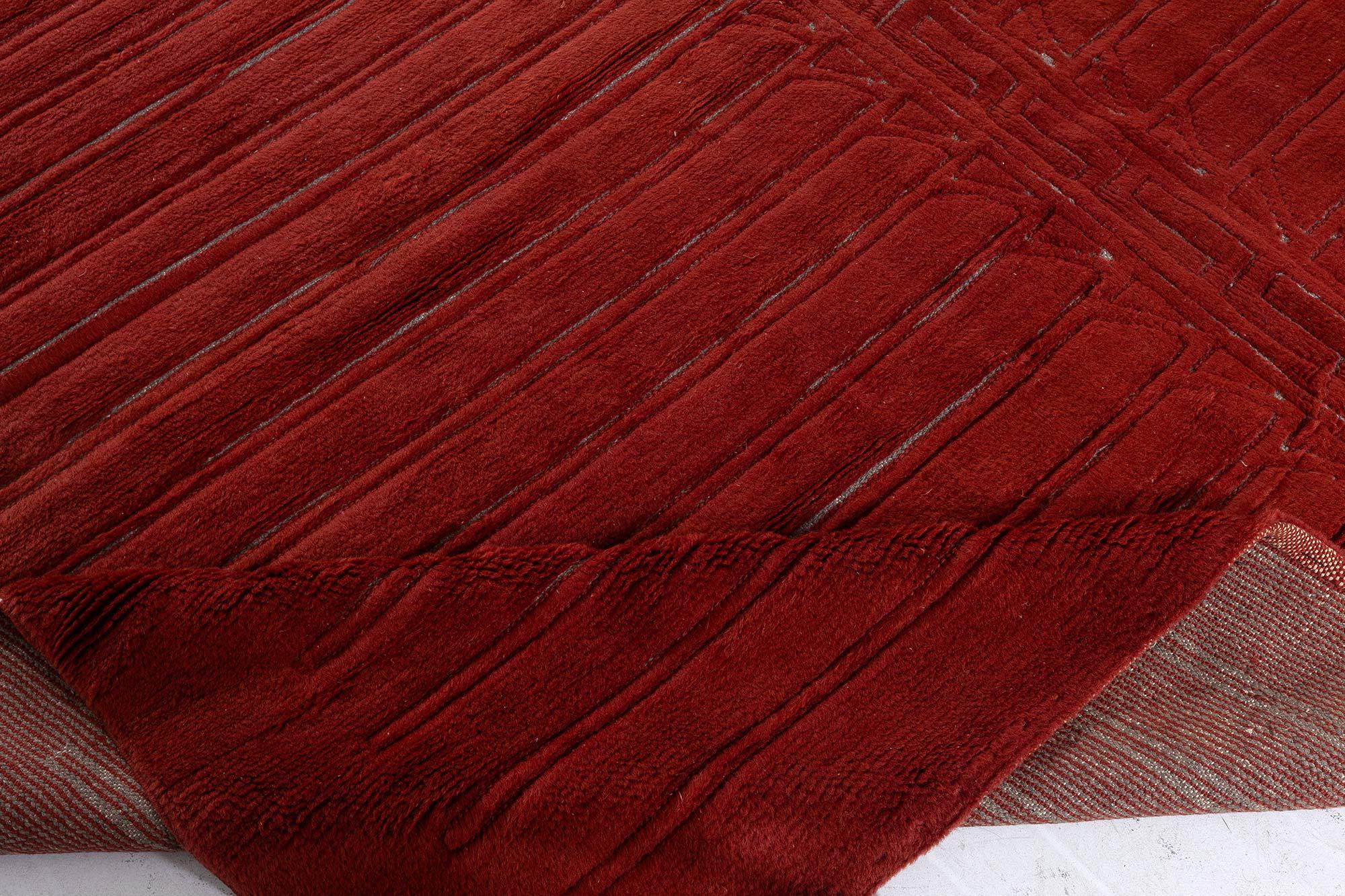 Vintage Art Deco Red Handwoven Wool Rug In Good Condition For Sale In New York, NY