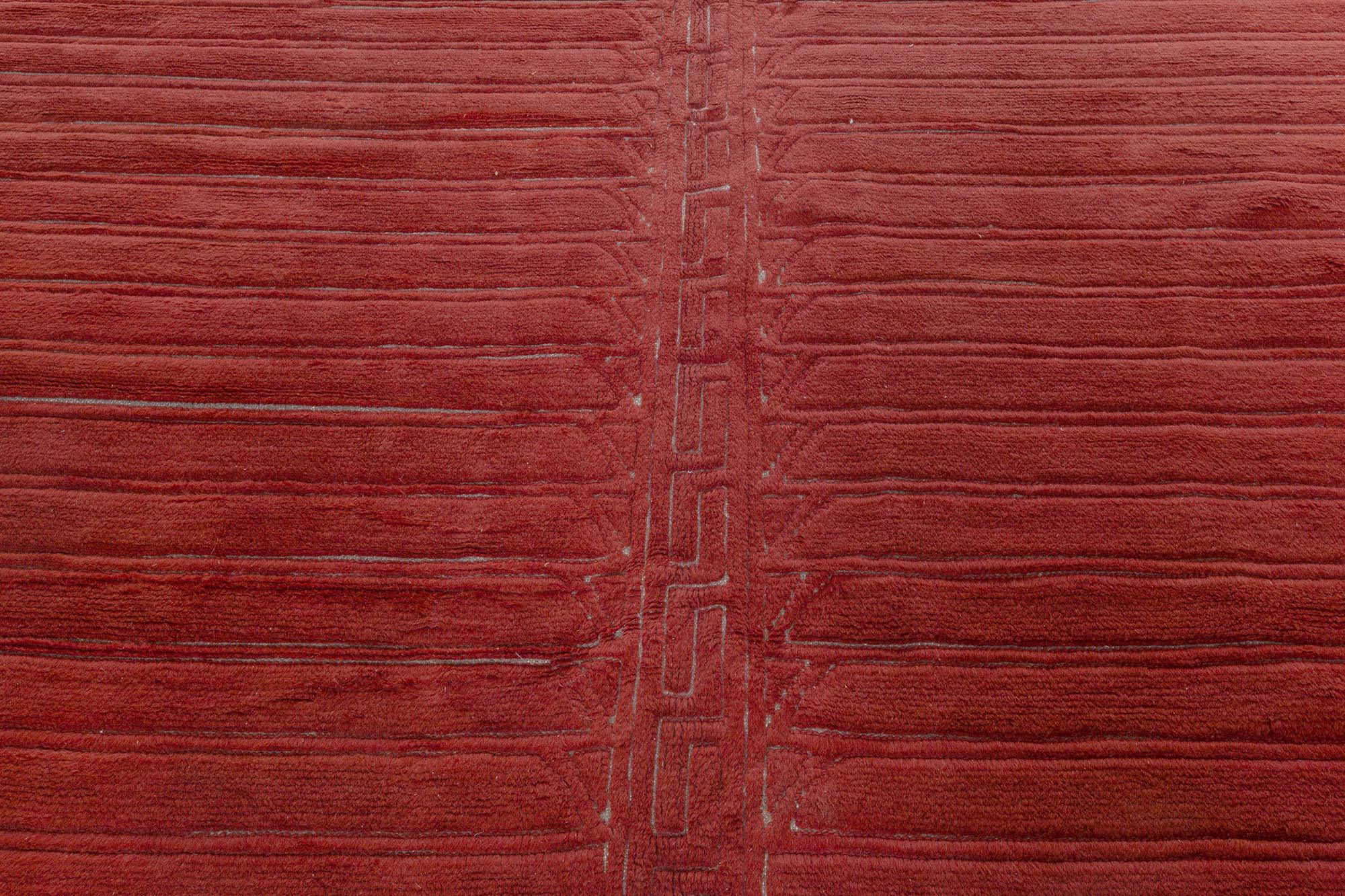 Vintage Art Deco Red Handwoven Wool Rug For Sale 1