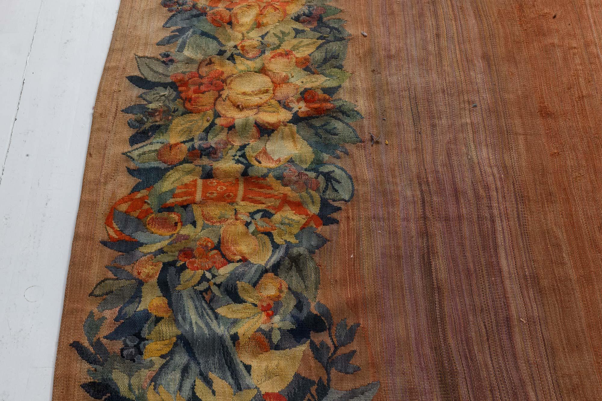 Hand-Knotted Vintage Aubusson Carpet Size Adjusted For Sale