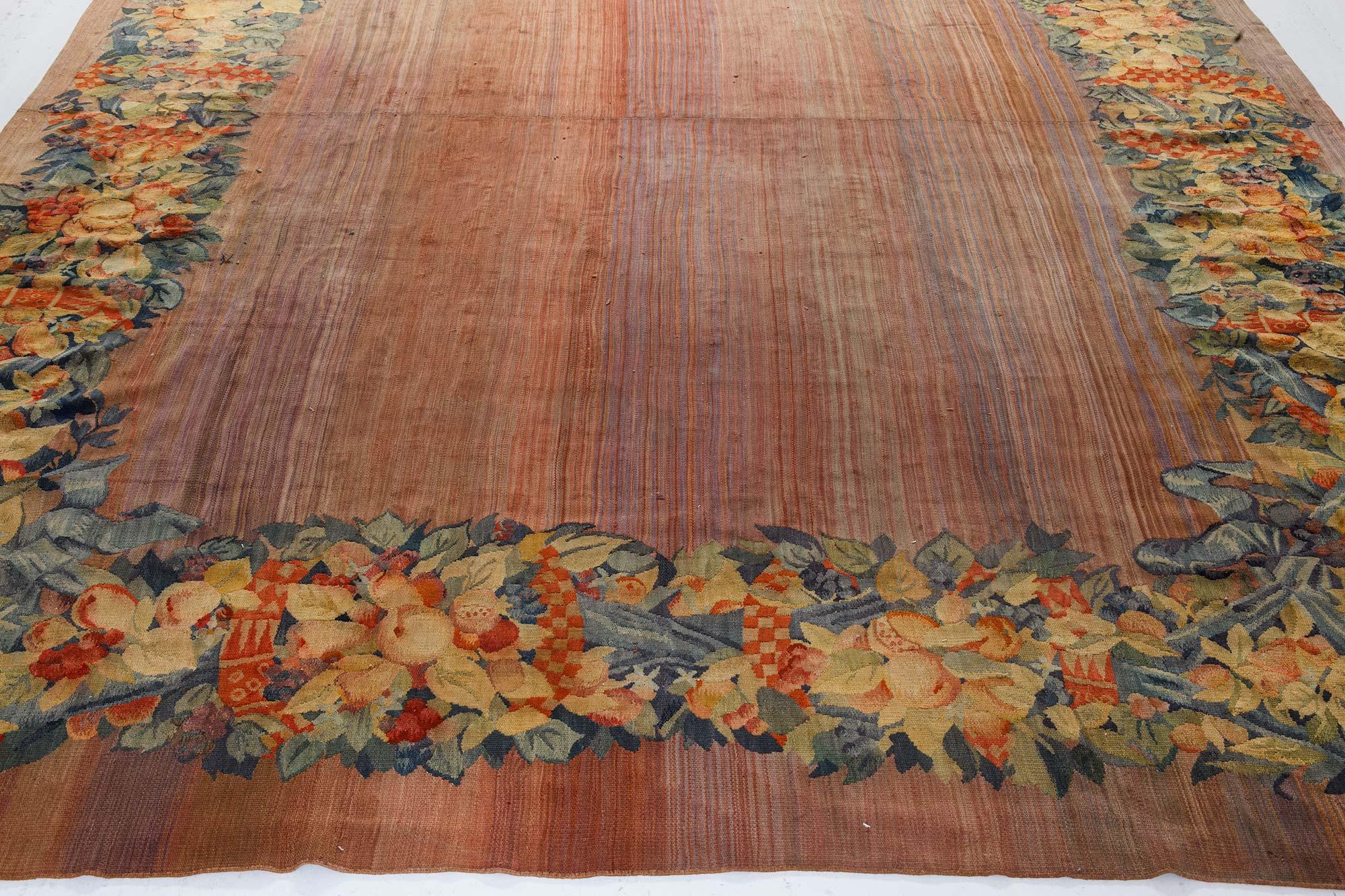 20th Century Vintage Aubusson Carpet Size Adjusted For Sale