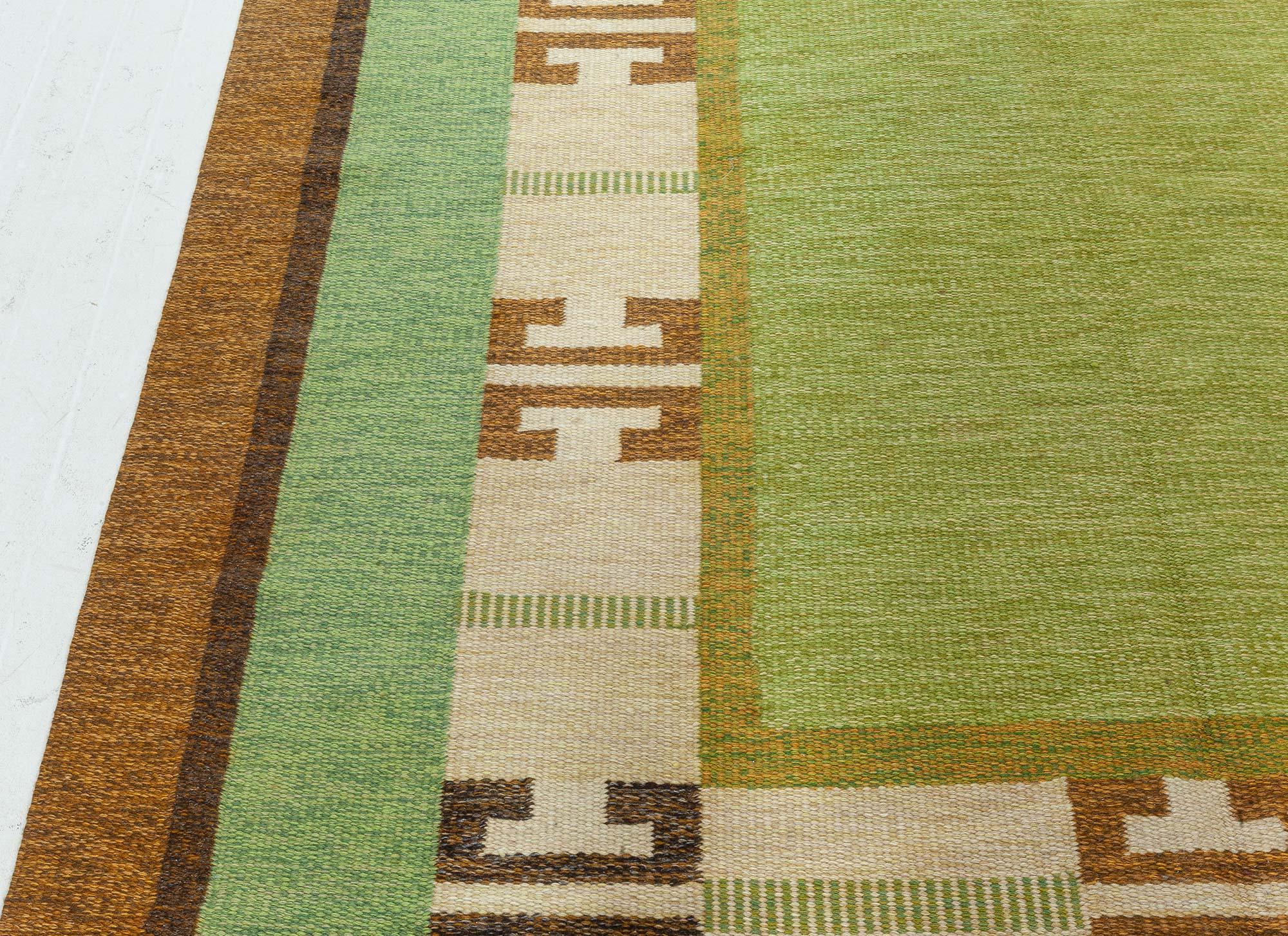 Mid-Century Modern Vintage Green Flat-weave Rug by Ingegerd Silow For Sale