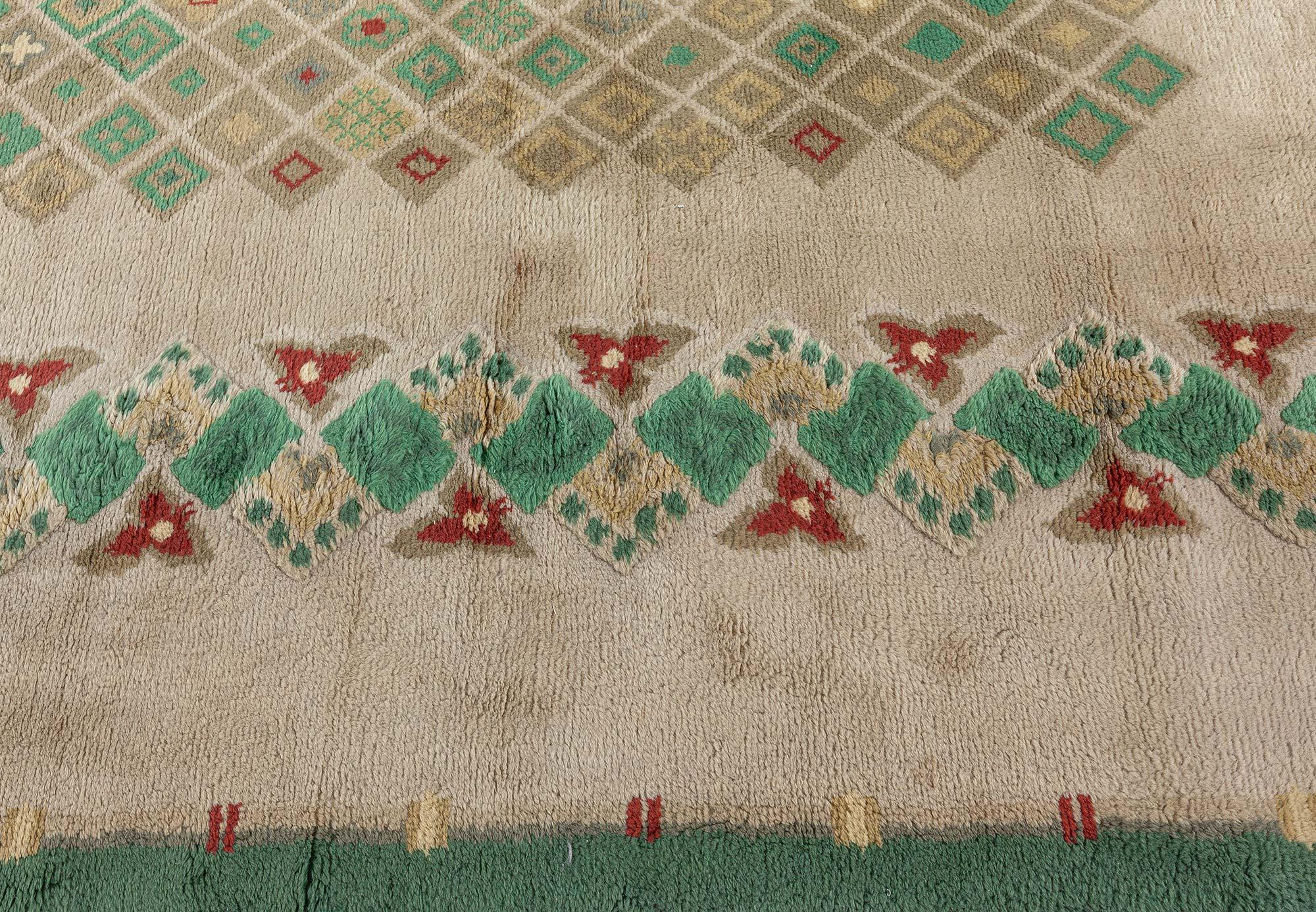 Vintage French Art Deco Green Rug by Paule Leleu In Good Condition In New York, NY