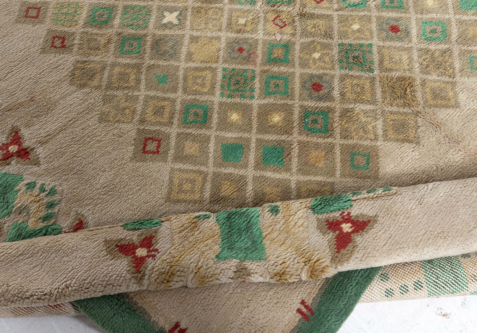 20th Century Vintage French Art Deco Green Rug by Paule Leleu