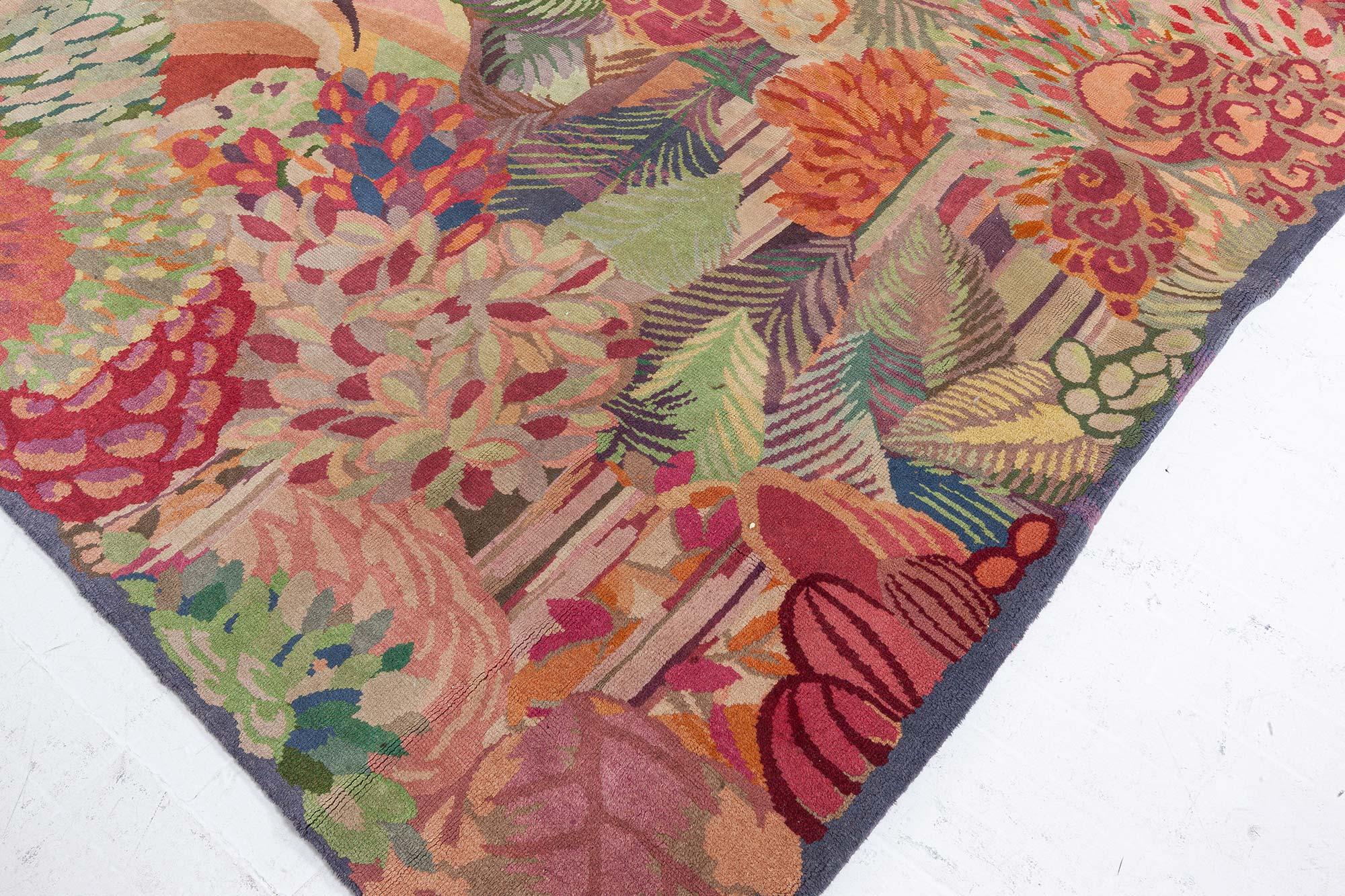 20th Century Vintage French Art Deco Handmade Wool Rug For Sale
