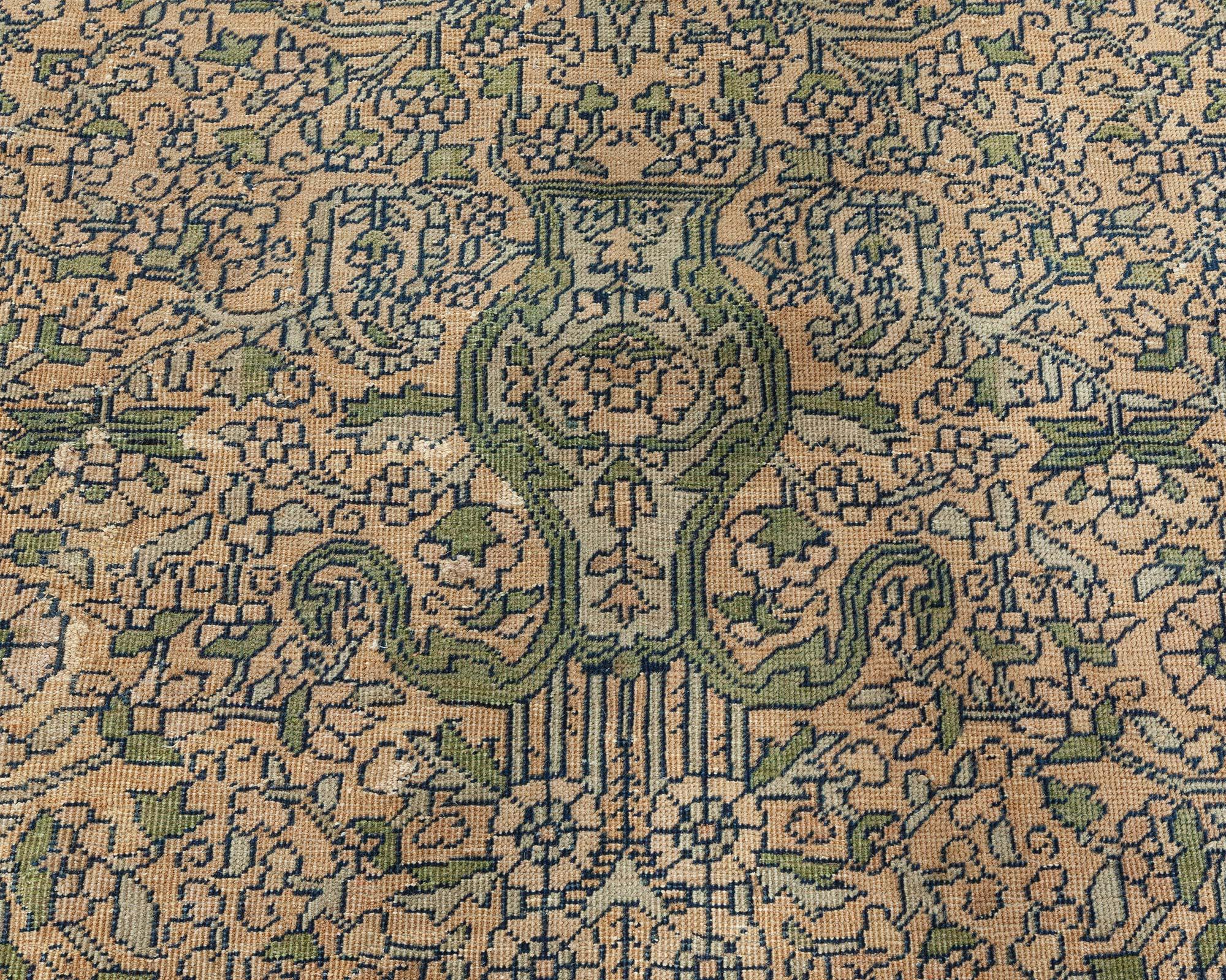 One-of-a-kind Vintage Indian Botanic Handmade Wool Carpet
Size: 11'7