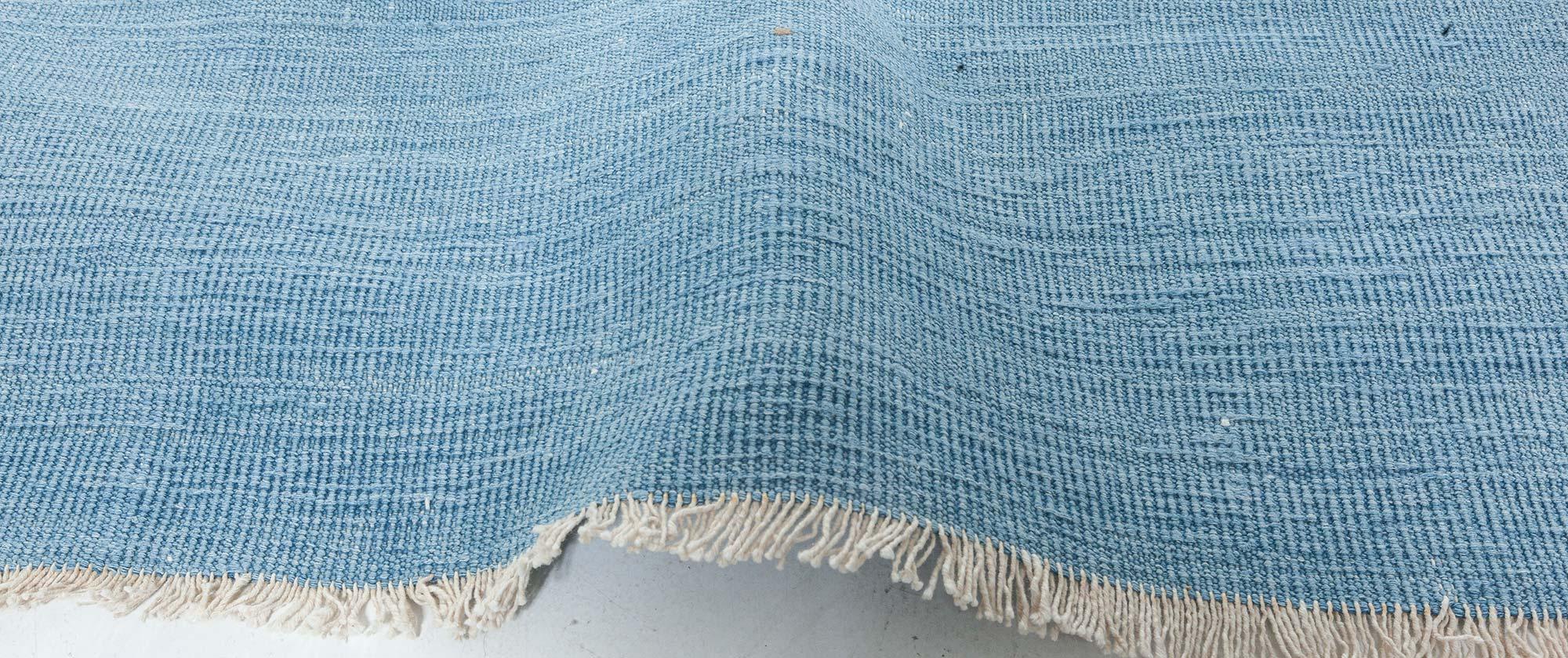 Cotton Vintage Indian Dhurrie Blue Rug For Sale