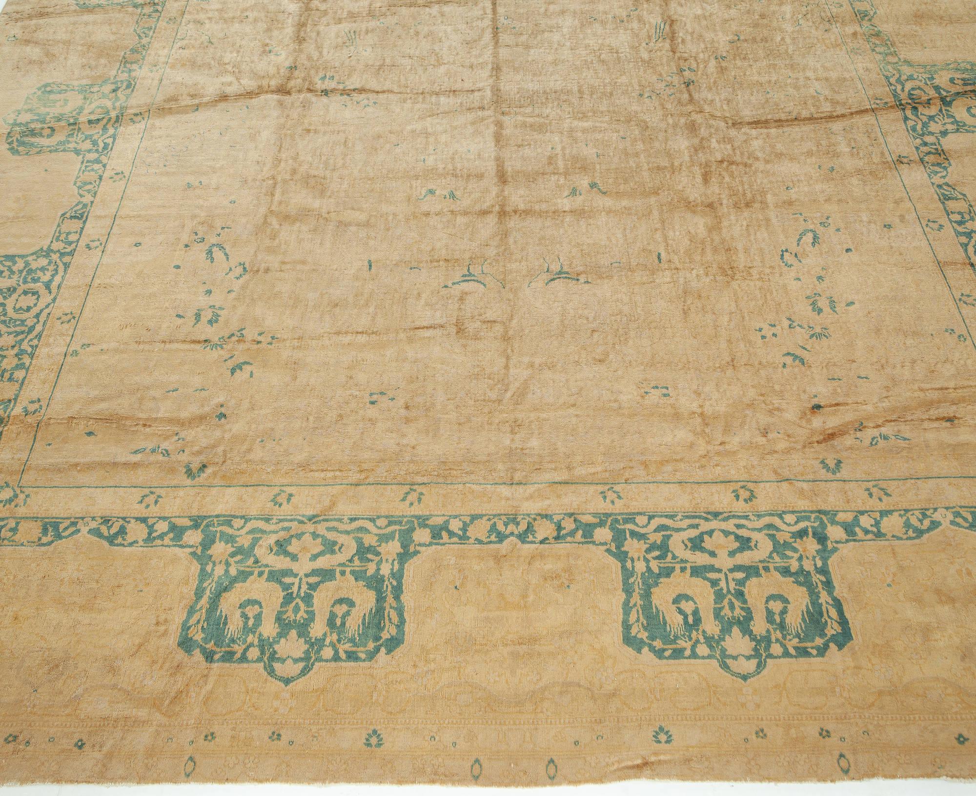 Vintage Indian Handmade Wool Carpet For Sale 1