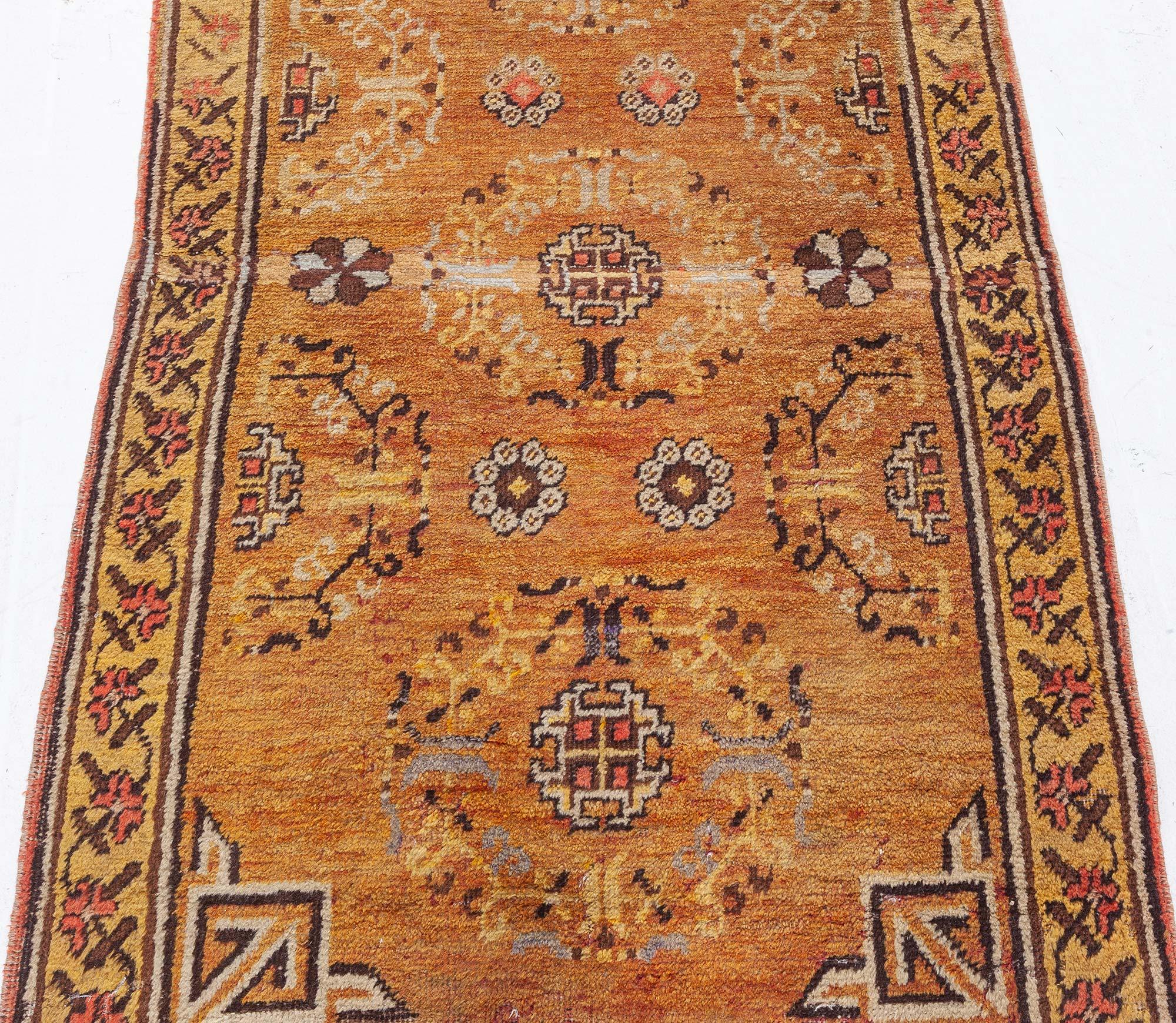 Hand-Knotted Vintage Samarkand 'Khotan' Gold Yellow Rug For Sale