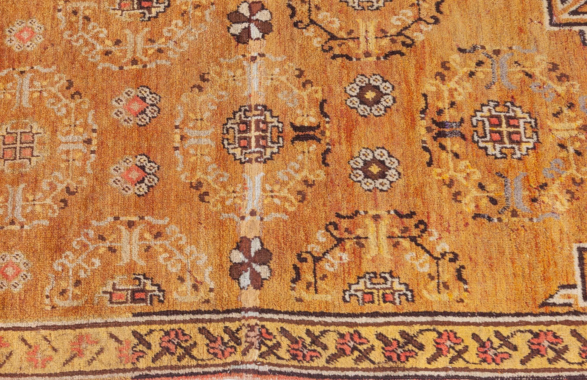 Wool Vintage Samarkand 'Khotan' Gold Yellow Rug For Sale
