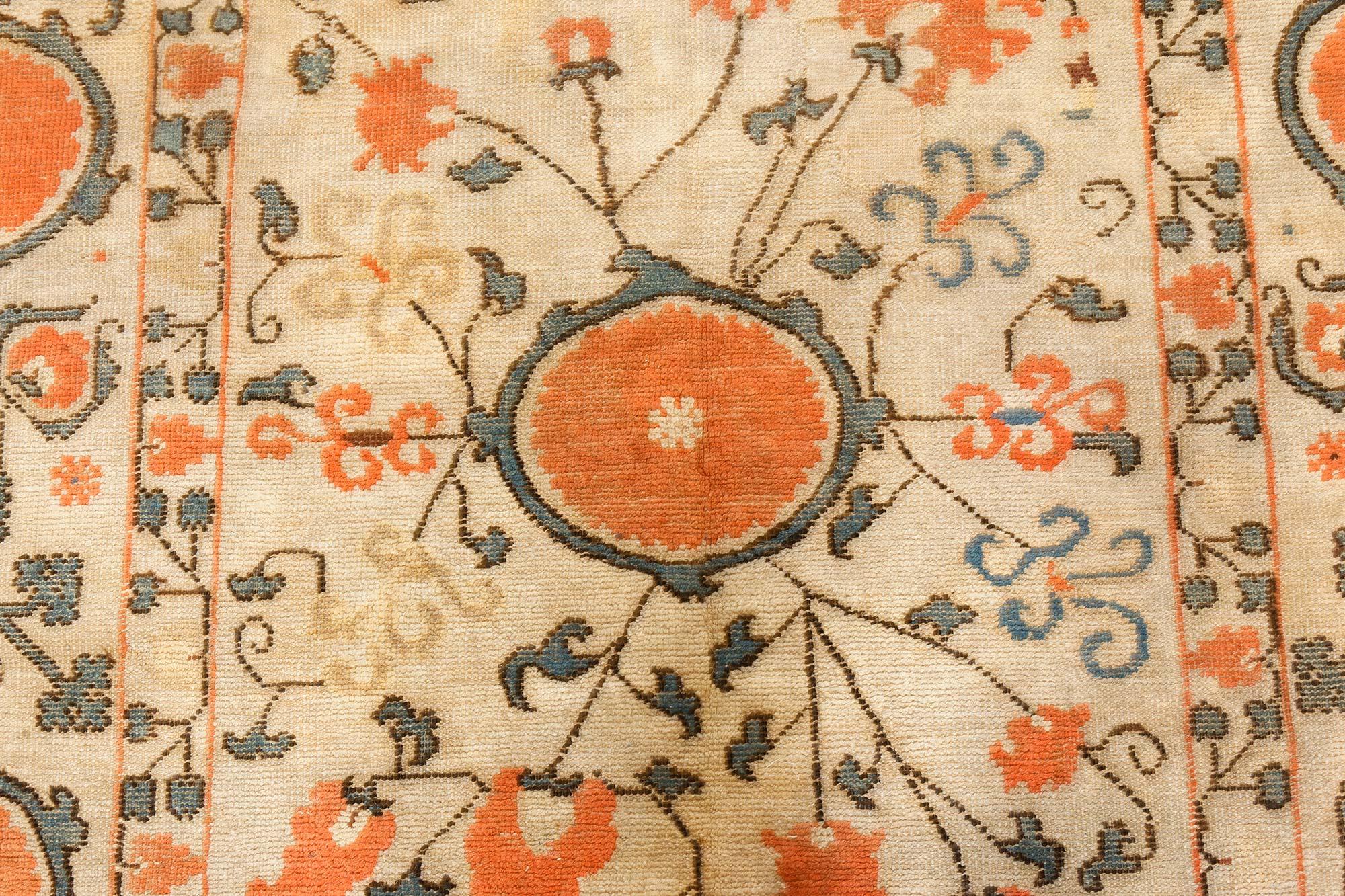 Vintage Samarkand 'Khotan' Orange Handmade Wool Carpet.
Size: 5'3