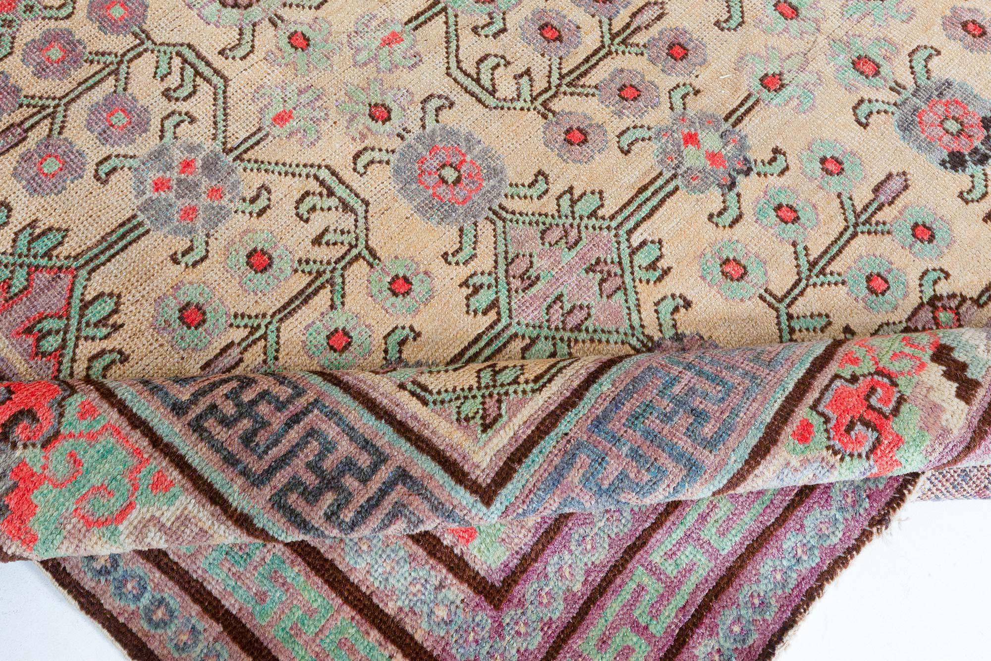 Doris Leslie Blau Alfombra de lana hecha a mano Vintage Samarkanda 