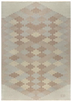 Vintage Scandinavian Beige Handmade Wool Rug