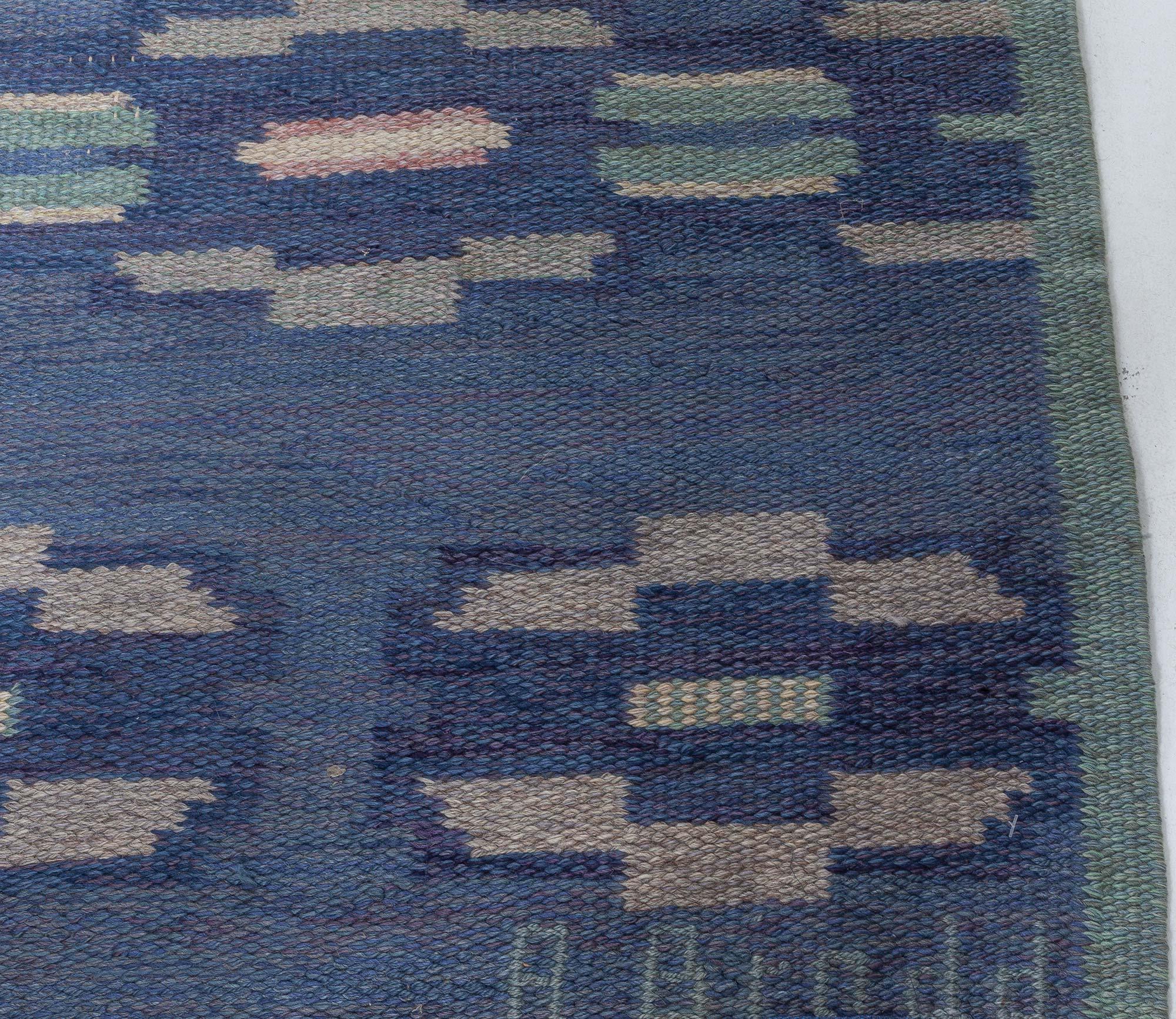 Vintage Swedish Flat Weave Rug by A Bindd For Sale 1