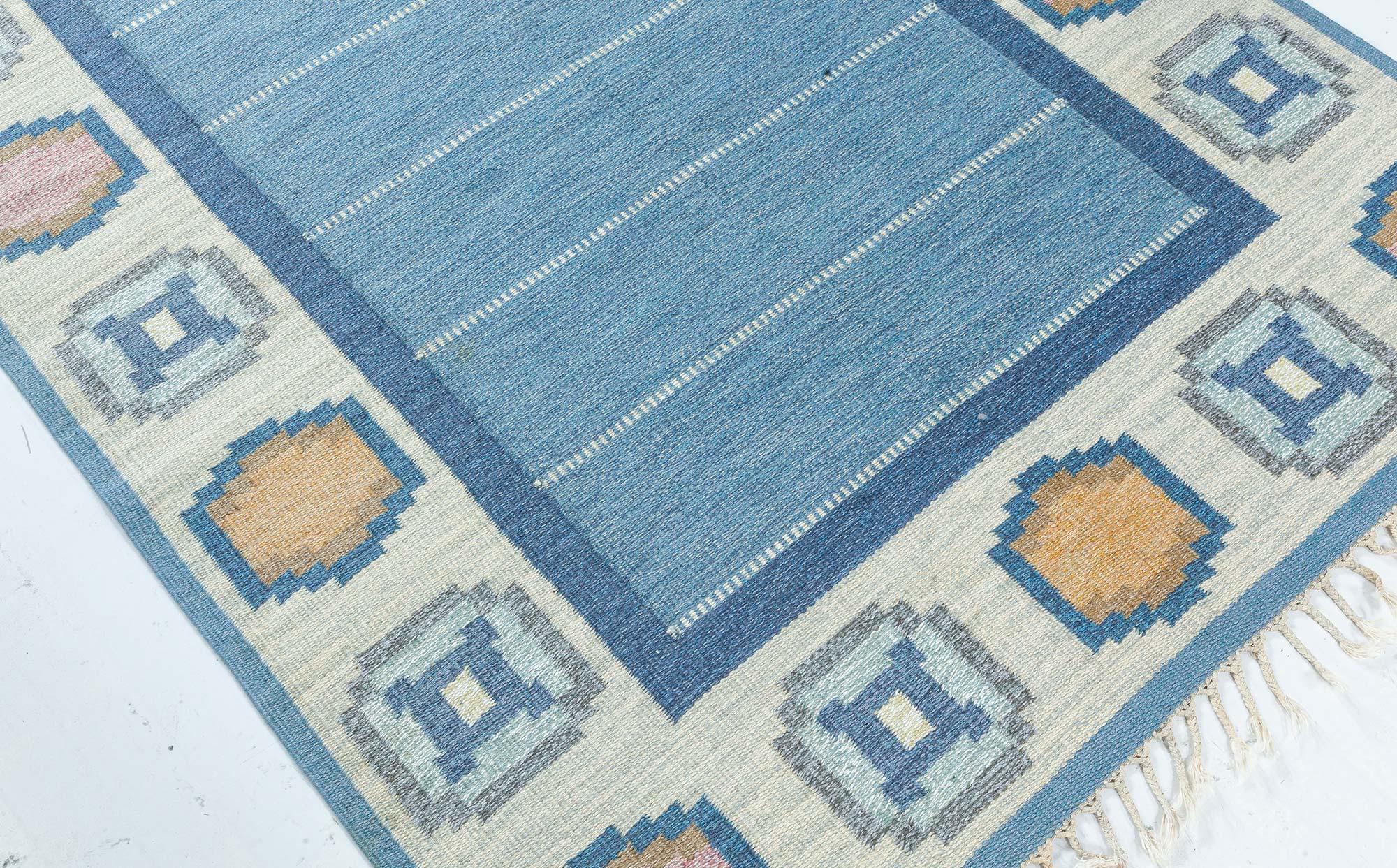 Hand-Woven Vintage Swedish Flat Woven Rug by Ingegerd Silow For Sale