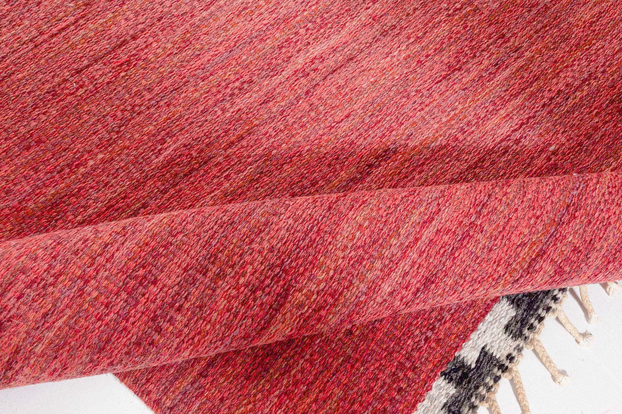 Mid-Century Modern Vintage Swedish Red Flat Woven Rug For Sale