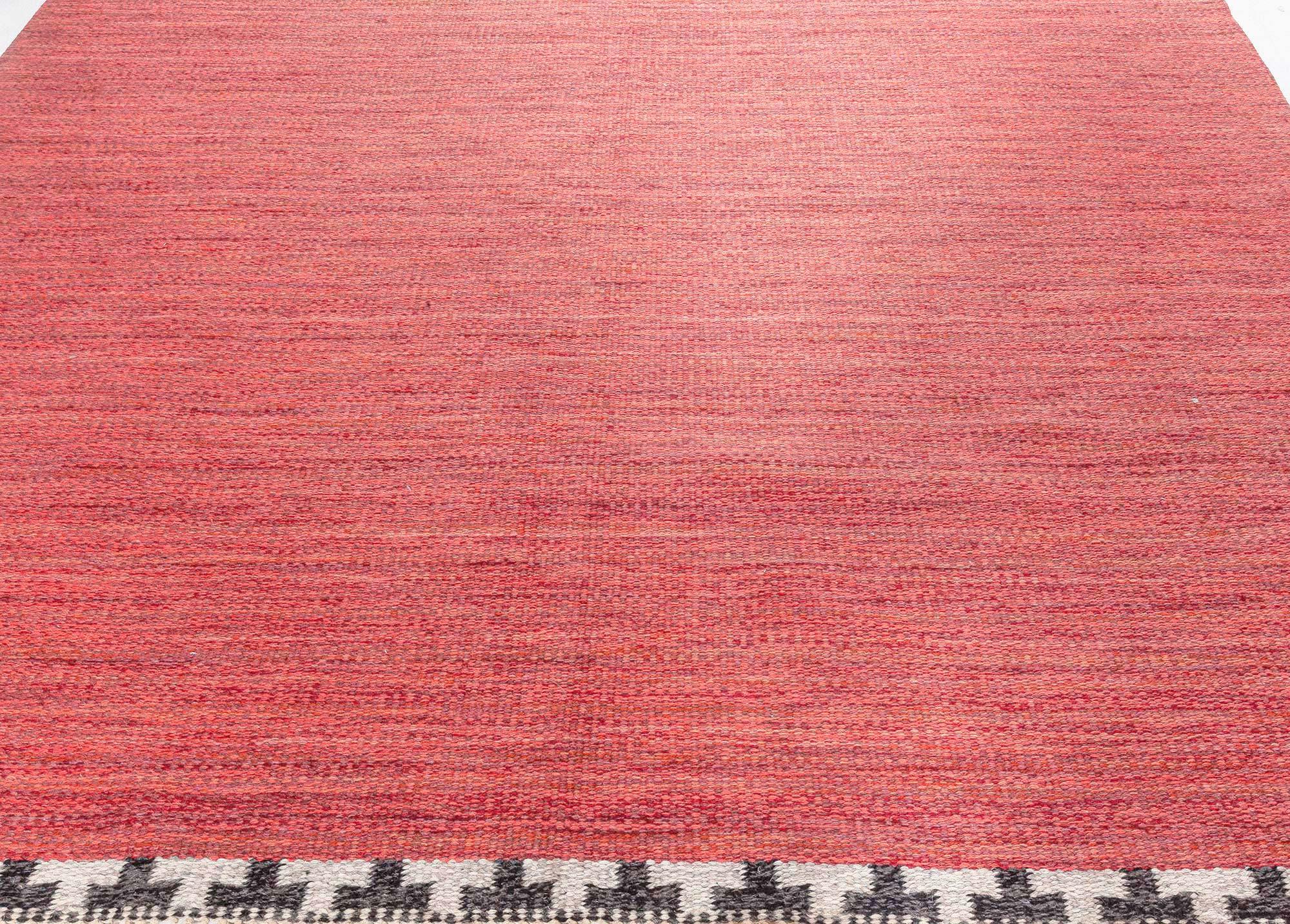 Hand-Woven Vintage Swedish Red Flat Woven Rug For Sale