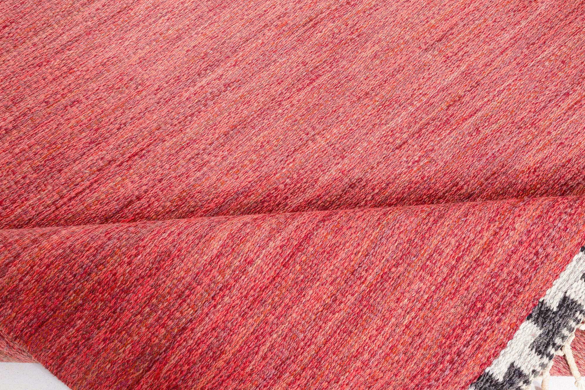 20th Century Vintage Swedish Red Flat Woven Rug For Sale