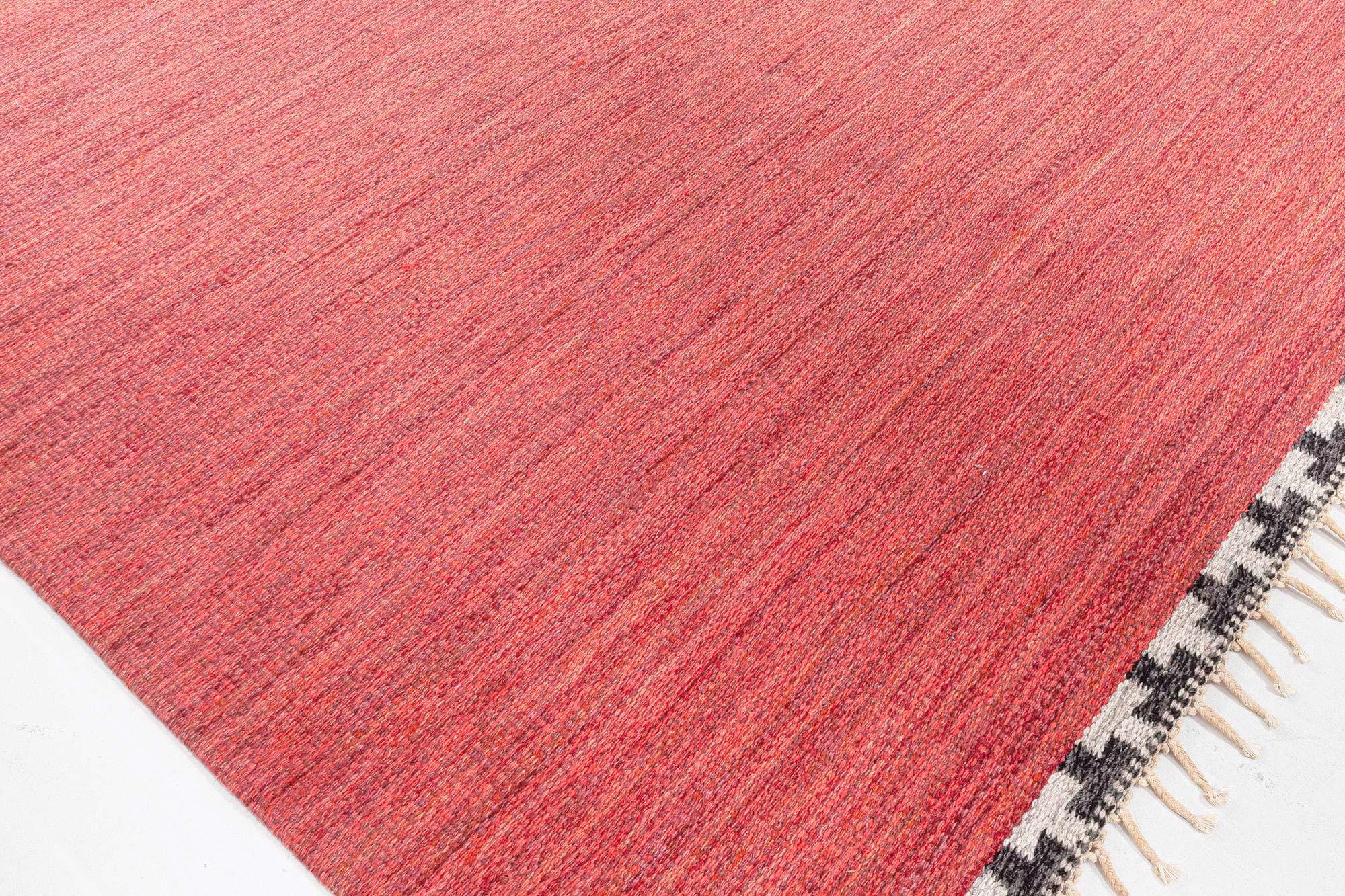 Wool Vintage Swedish Red Flat Woven Rug For Sale