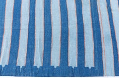 Doris Leslie Blau Dhurrie Mid-Century Blue With Navy Blue Flatweave Cotton Rug