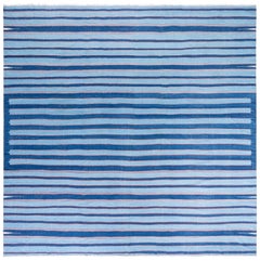 Doris Leslie Blau Dhurrie Mid-Century Blue With Navy Blue Flatweave Cotton Rug