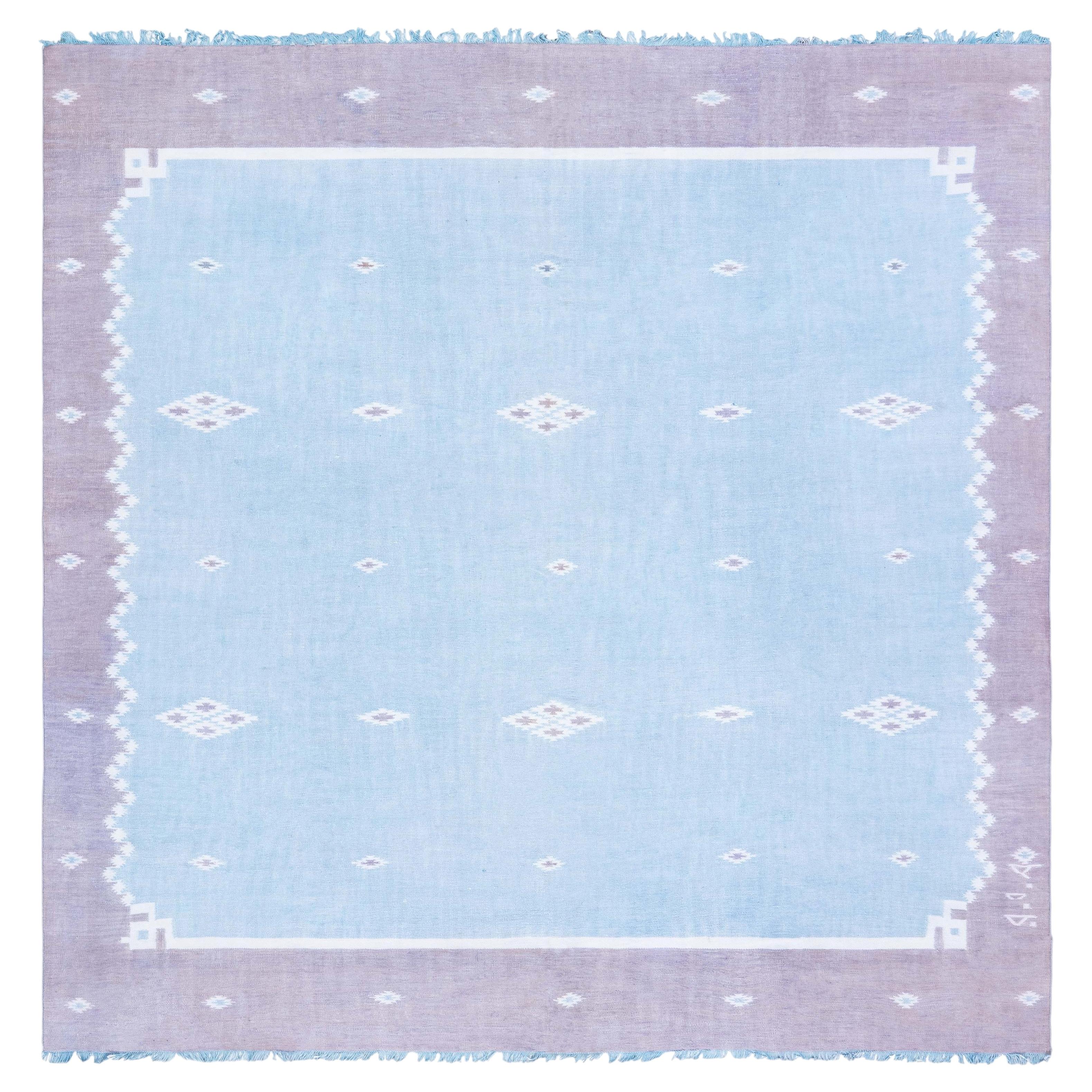 Doris Leslie Blau Dhurrie Mid-Century Light Blue Handmade Carpet