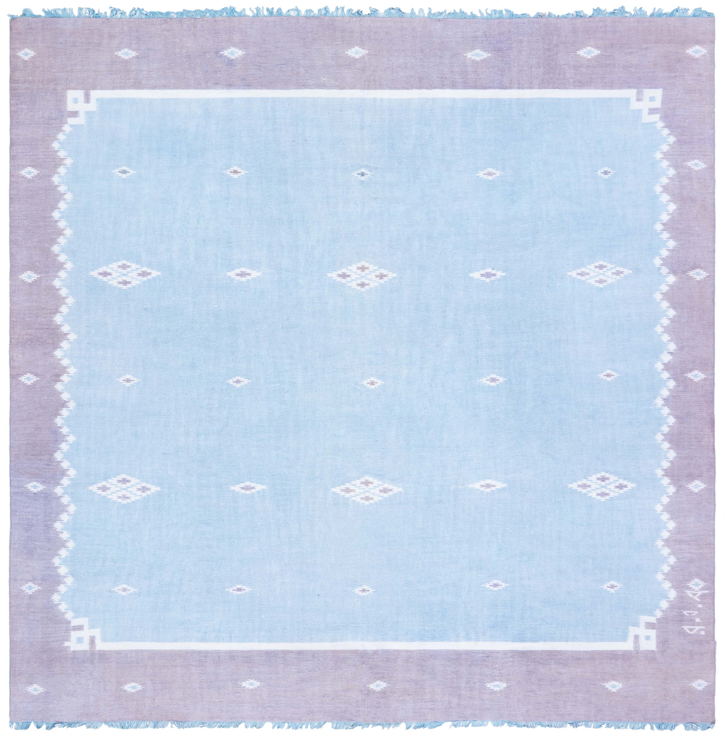 Doris Leslie Blau Dhurrie Mid-Century Light Blue Handmade Rug For Sale