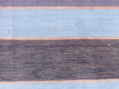 Doris Leslie Blau Dhurrie Mid-Century Striped Slate Gray Flatweave Cotton Rug