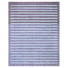 Doris Leslie Blau Dhurrie Mid-Century Striped Slate Gray Flatweave Cotton Rug