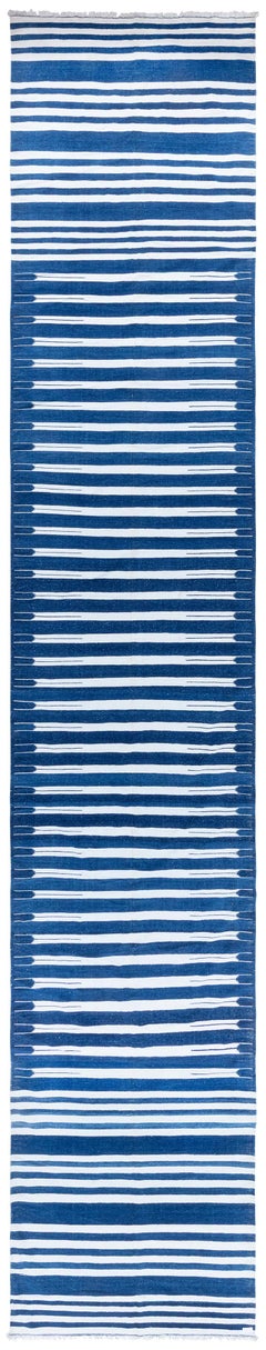 Doris Leslie Blau Dhurrie Mid-Century Stripes White Handmade Runner