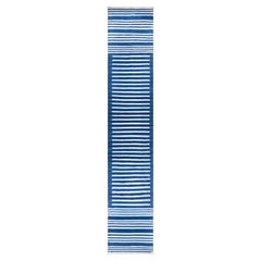Doris Leslie Blau Dhurrie Mid-Century Stripes White Handmade Runner