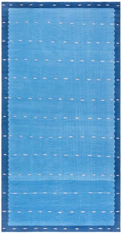 Doris Leslie Blau Dhurrie Vintage Blue With Navy Blue Flatweave Cotton Rug