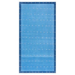 Doris Leslie Blau Dhurrie Vintage Blue With Navy Blue Flatweave Cotton Rug