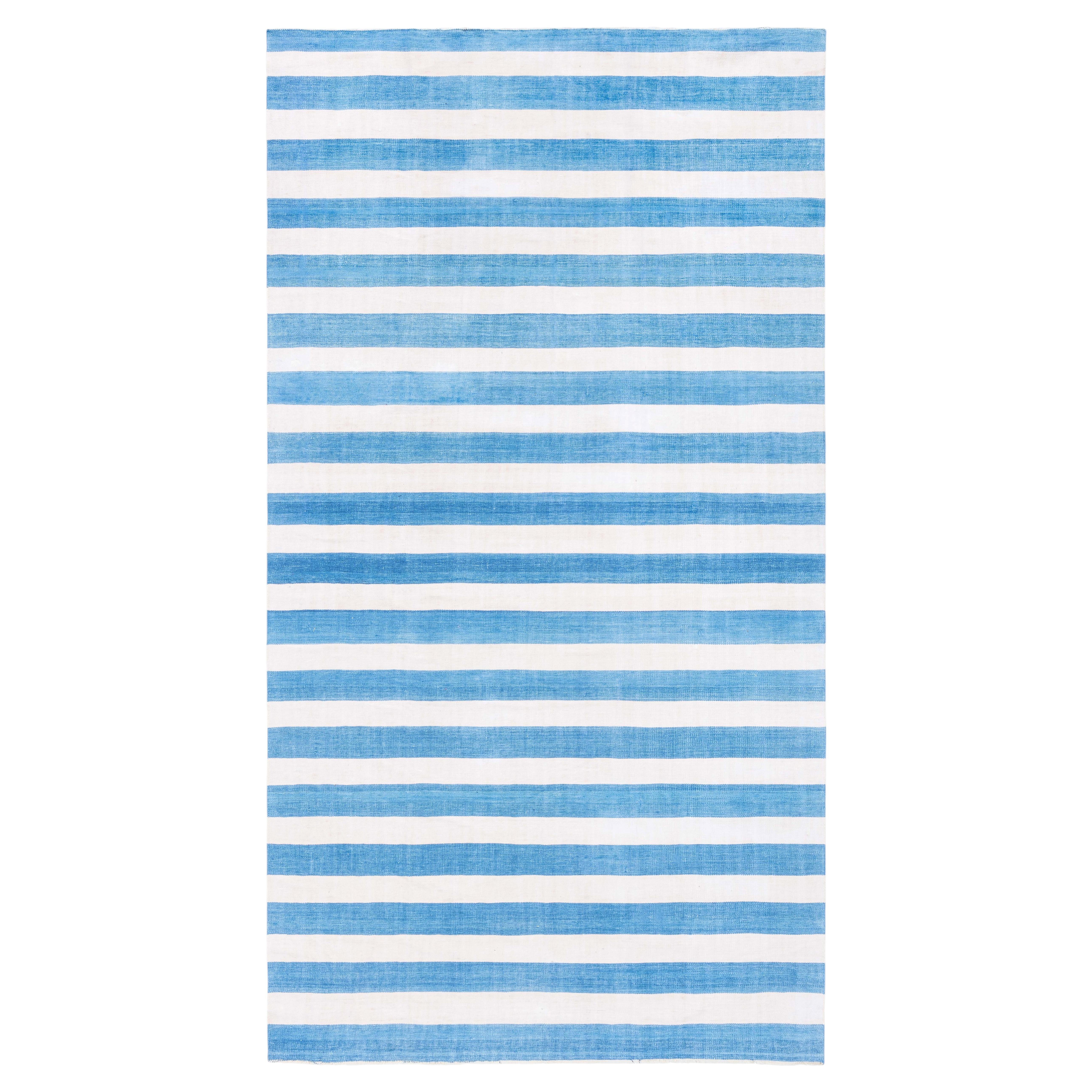 Doris Leslie Blau Dhurrie Vintage Striped Flatweave Cotton Carpet
