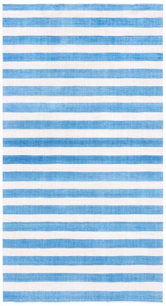 Doris Leslie Blau Dhurrie Vintage Striped White And Blue Flatweave Cotton Rug
